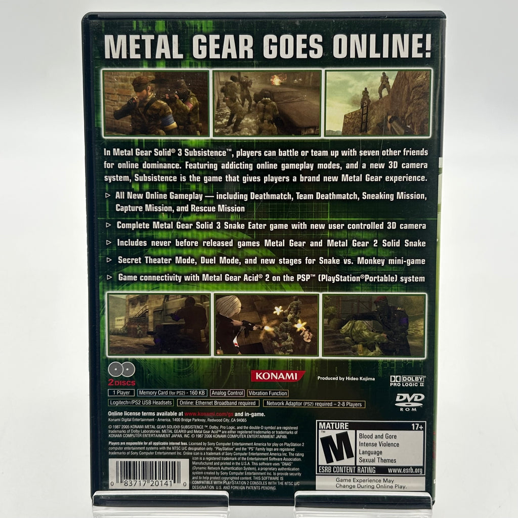 Playstation 2 Metal Gear Solid 3 Subsistence w/ Case & Manual