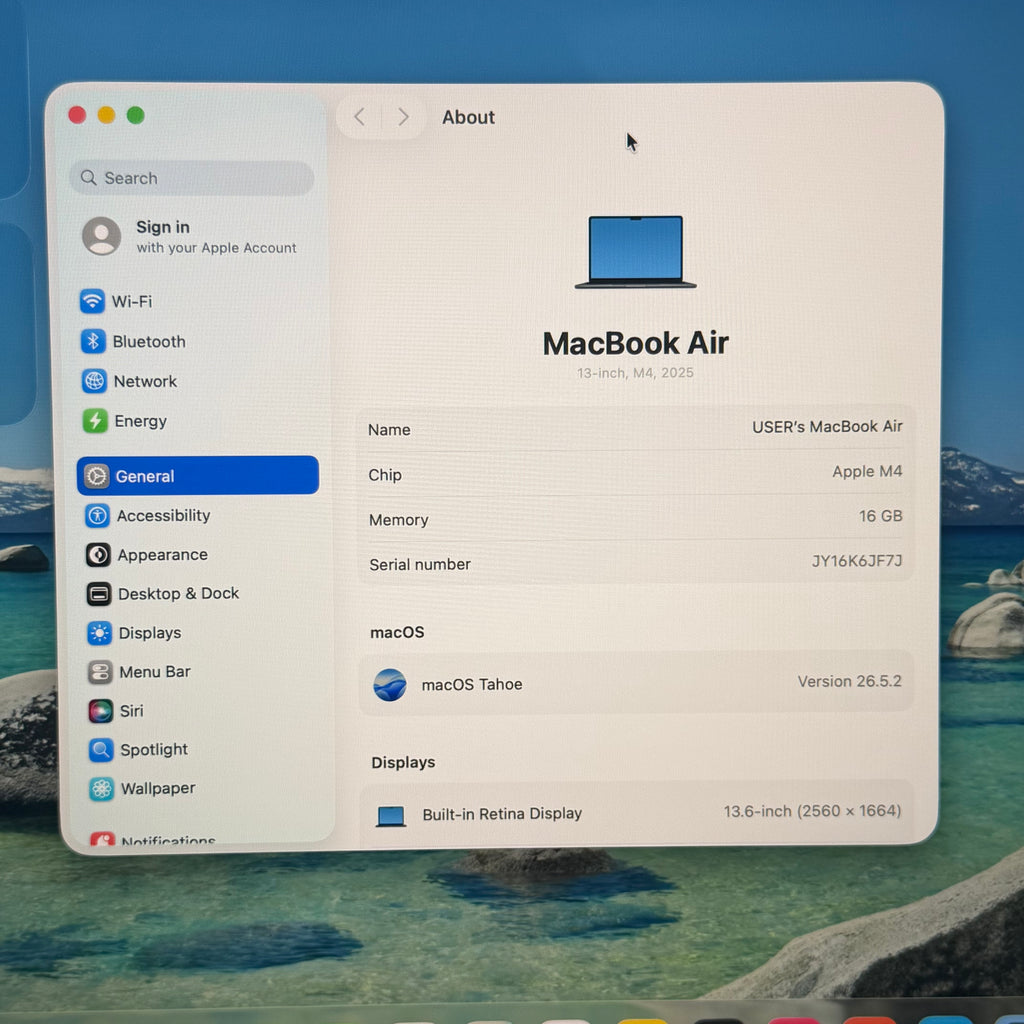 Apple MacBook Air 13" M4 16GB RAM 256GB SSD A3240 2025 Blue 100% Battery