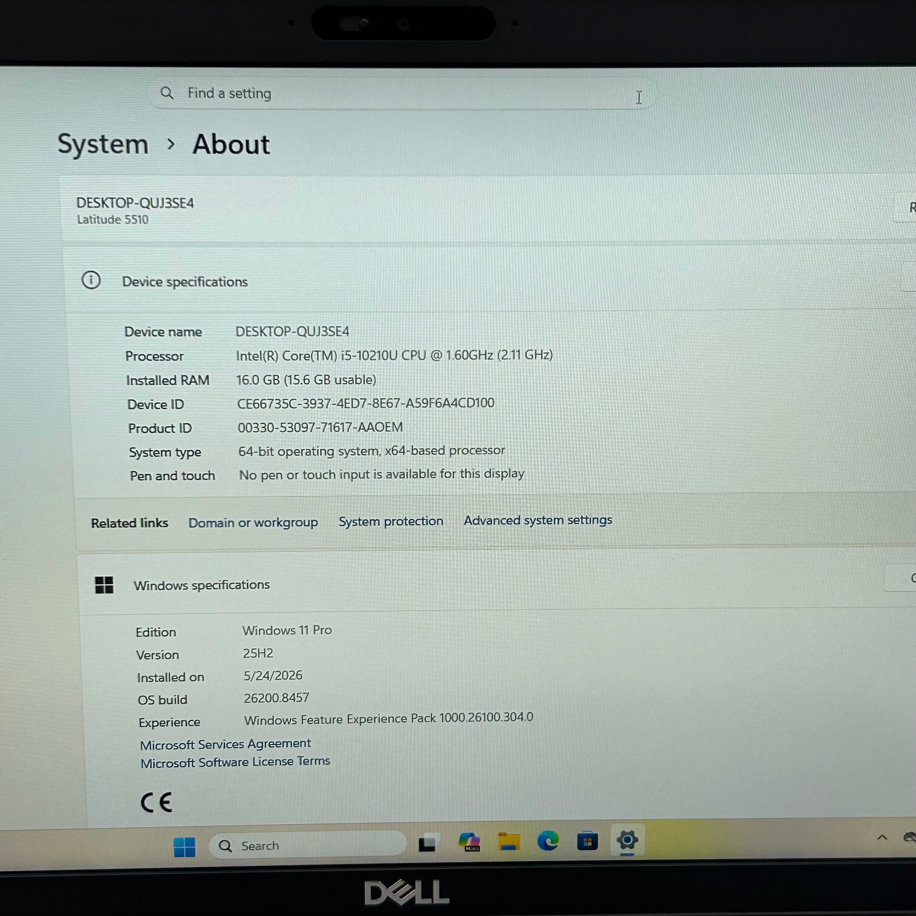 Dell Latitude 5510 15.6" i5-10210U 16GB RAM 256GB SSD Win10 Charger Mouse READ