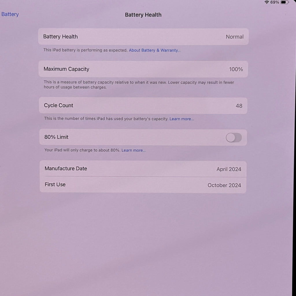 Apple iPad Pro 13-inch M4 Wi-Fi + Cellular A2926 MVXT3LL/A 256GB Battery 100%