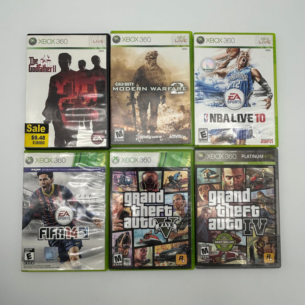 Microsoft XBox 360 S Slim 120GB 60S Bundle - Controllers - Cables - 6 Games - Black - Tested & Works - Used