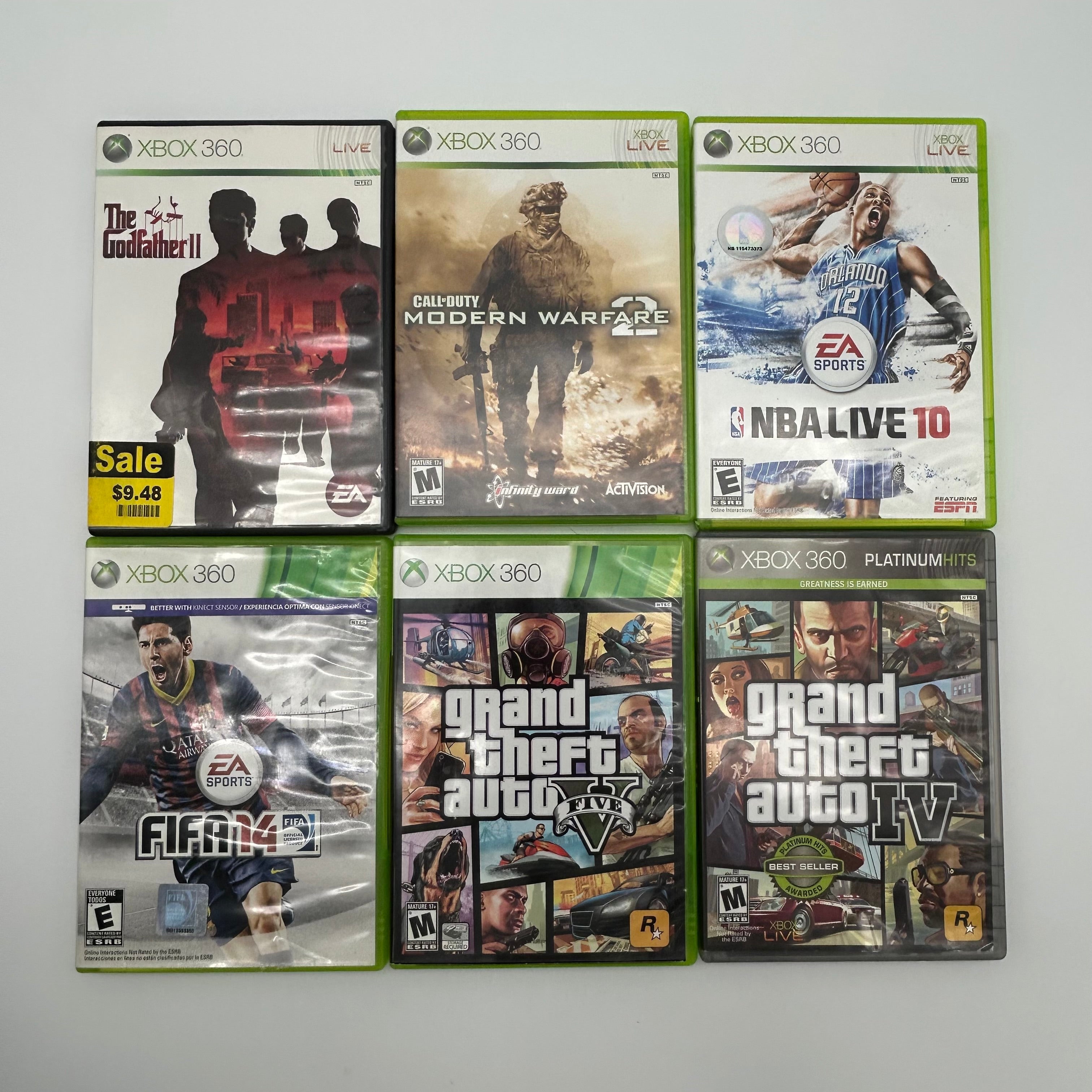 Microsoft XBox 360 S Slim 120GB 60S Bundle - Controllers - Cables - 6 Games - Black - Tested & Works - Used