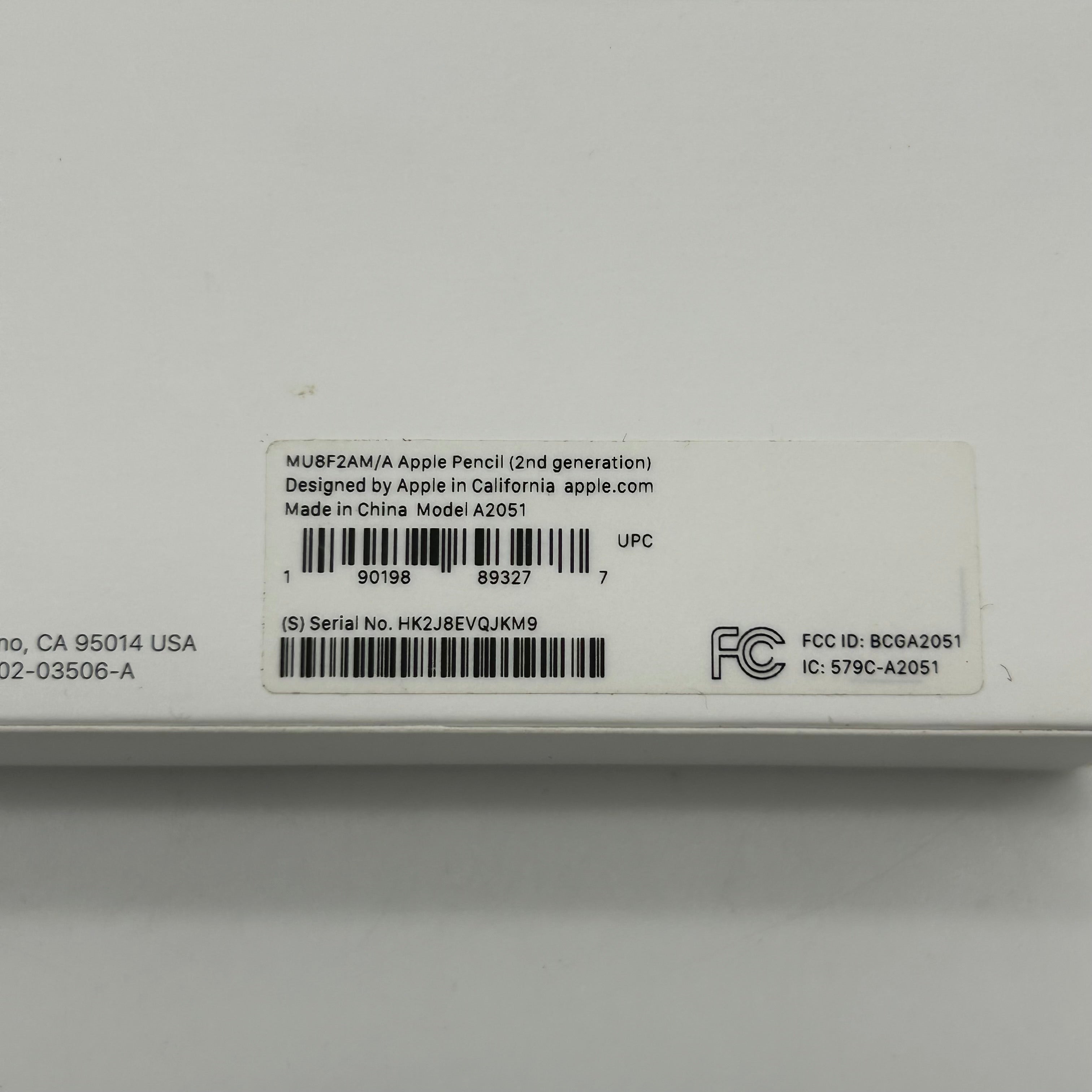 Apple Pencil Stylus (2nd Generation) Model A2051 MPN MU8F2AM/A w/ Box