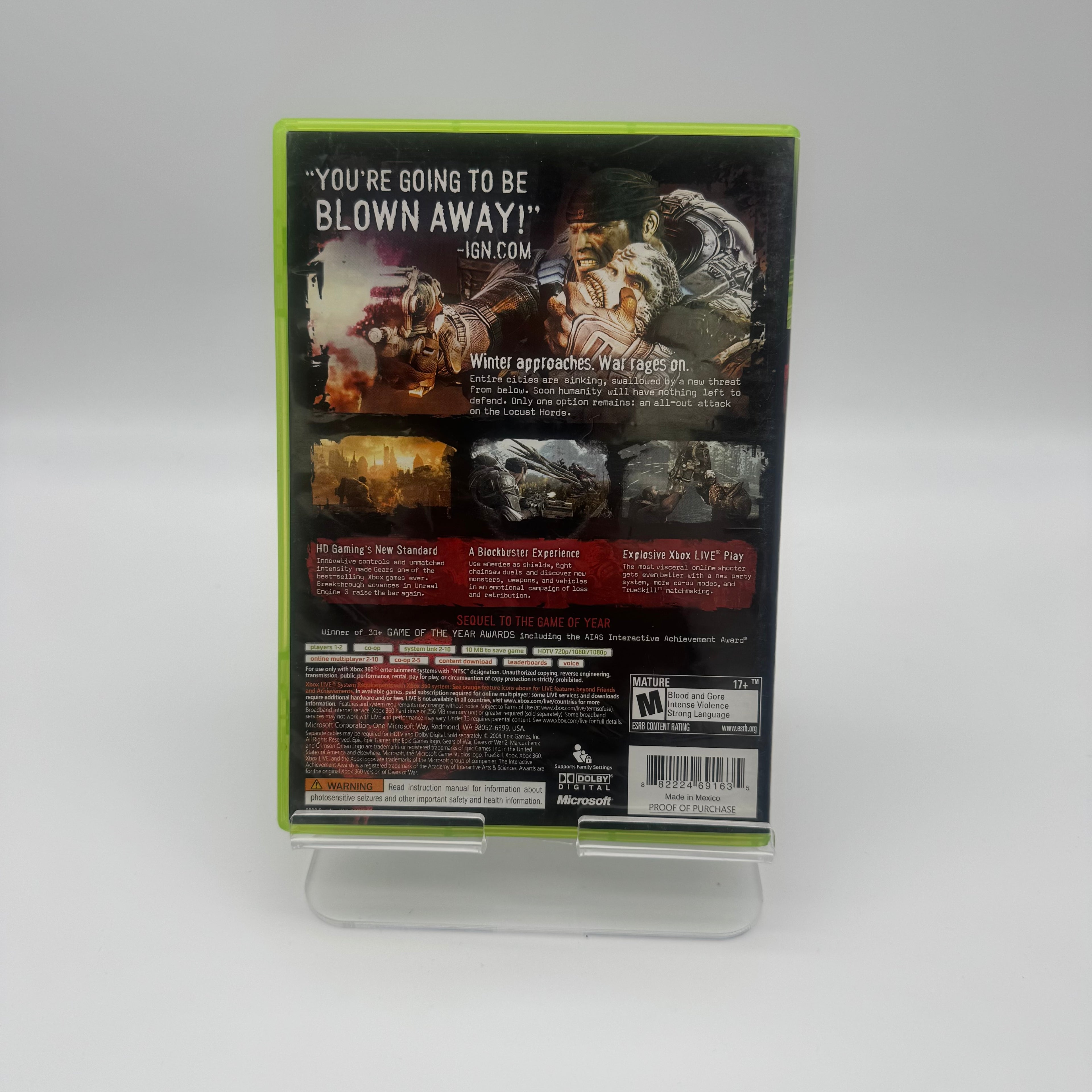 Xbox 360 Gears of War 2 Green Video Game with Box and Manual - Used