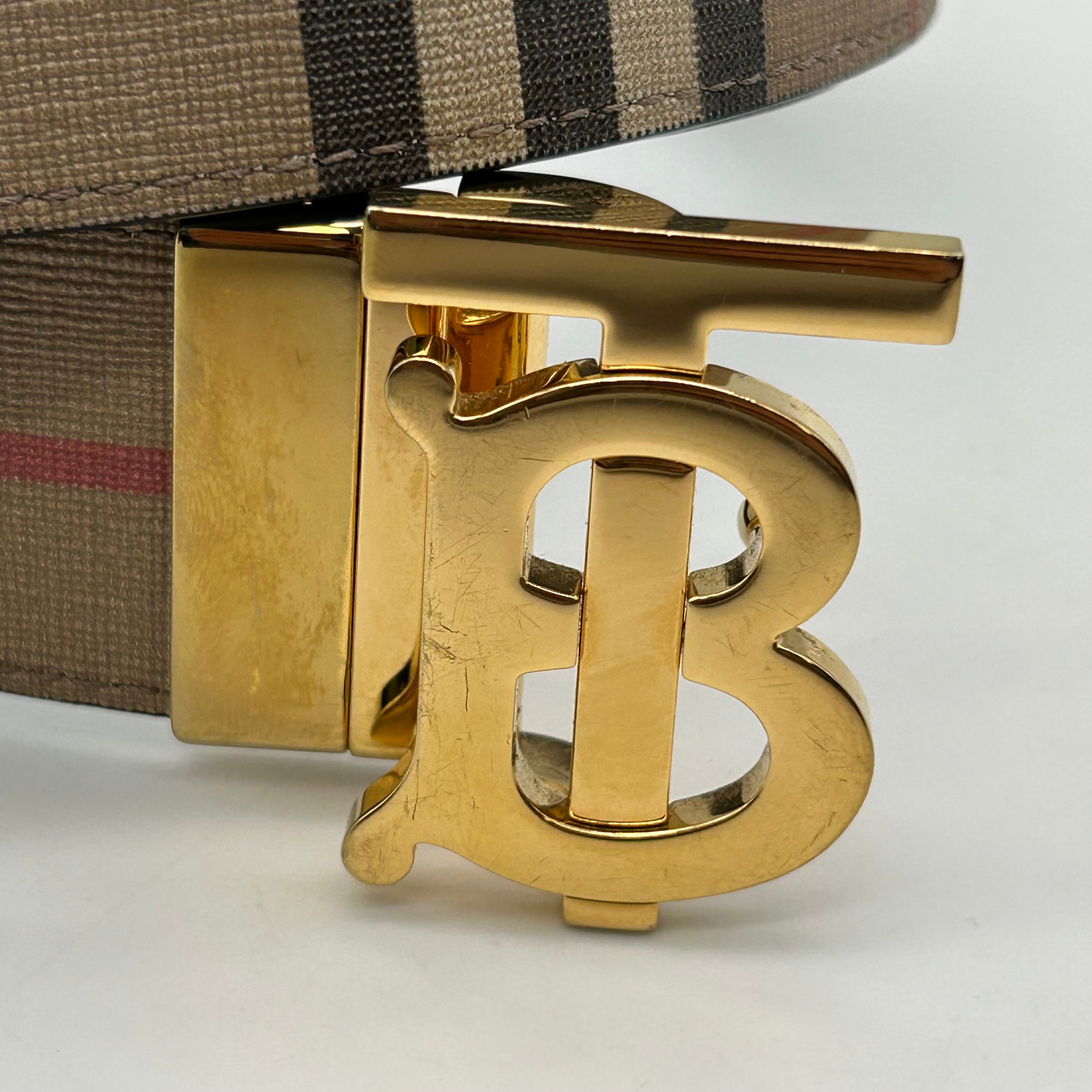 Burberry TB Monogram Reversible Belt Archive Beige Check Black Leather 40/100 Italy