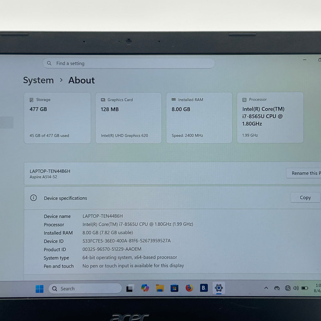 Acer Aspire 5 A515-42 13" Laptop - Core i7 8565U / 8GB / 500GB
