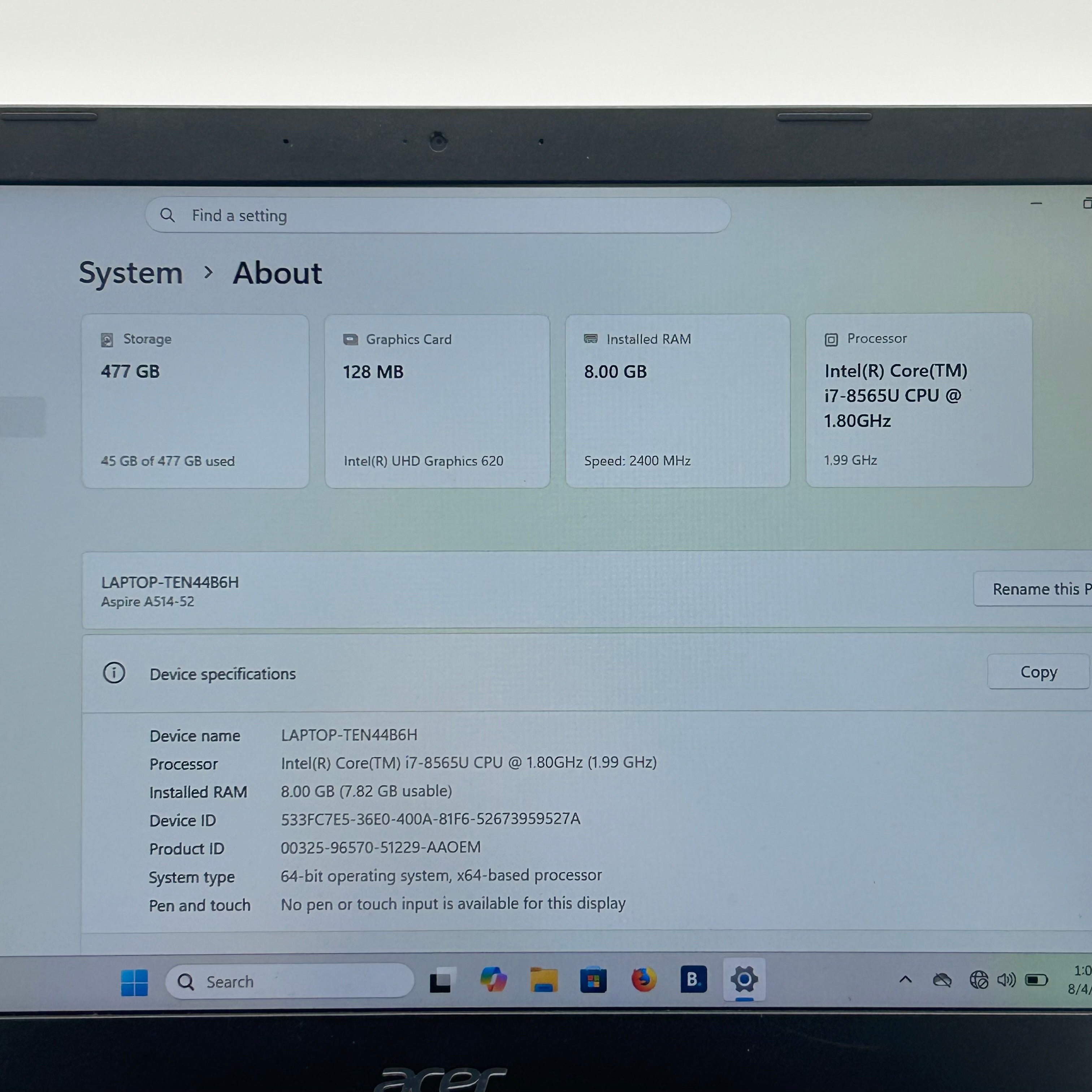Acer Aspire 5 A515-42 13" Laptop - Core i7 8565U / 8GB / 500GB