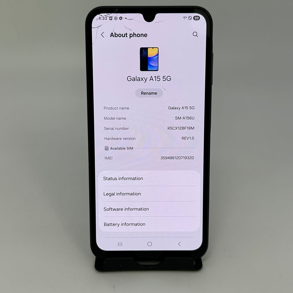 Samsung Galaxy A15 5G (SM-A156U) - 128GB - Blue Black - Unlocked - Cracked Screen