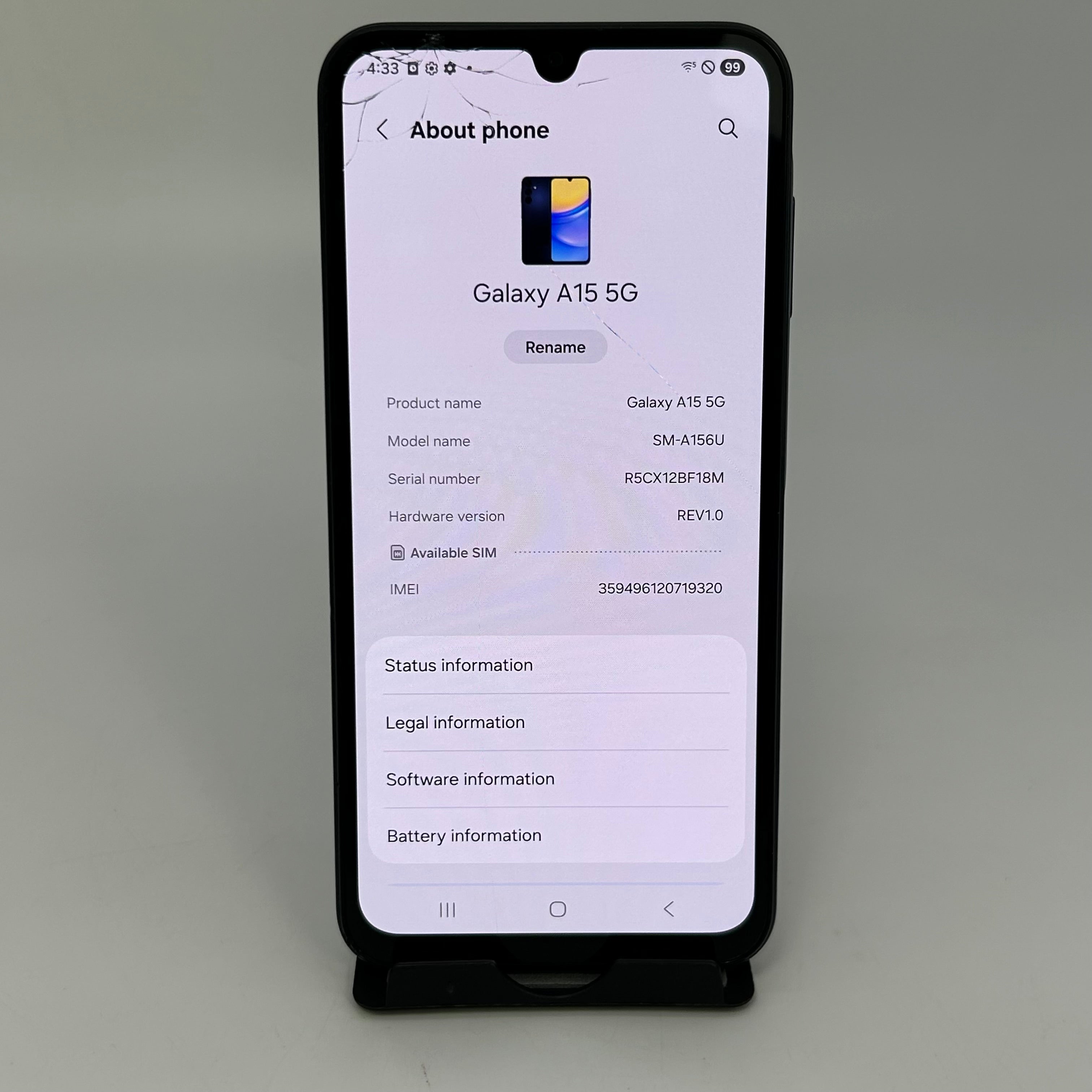 Samsung Galaxy A15 5G (SM-A156U) - 128GB - Blue Black - Unlocked - Cracked Screen