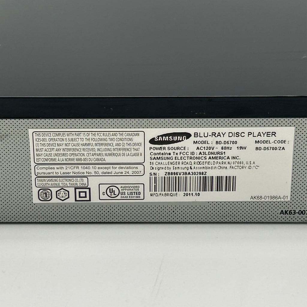 Samsung BD-D5700 DVD Player Untested - Used