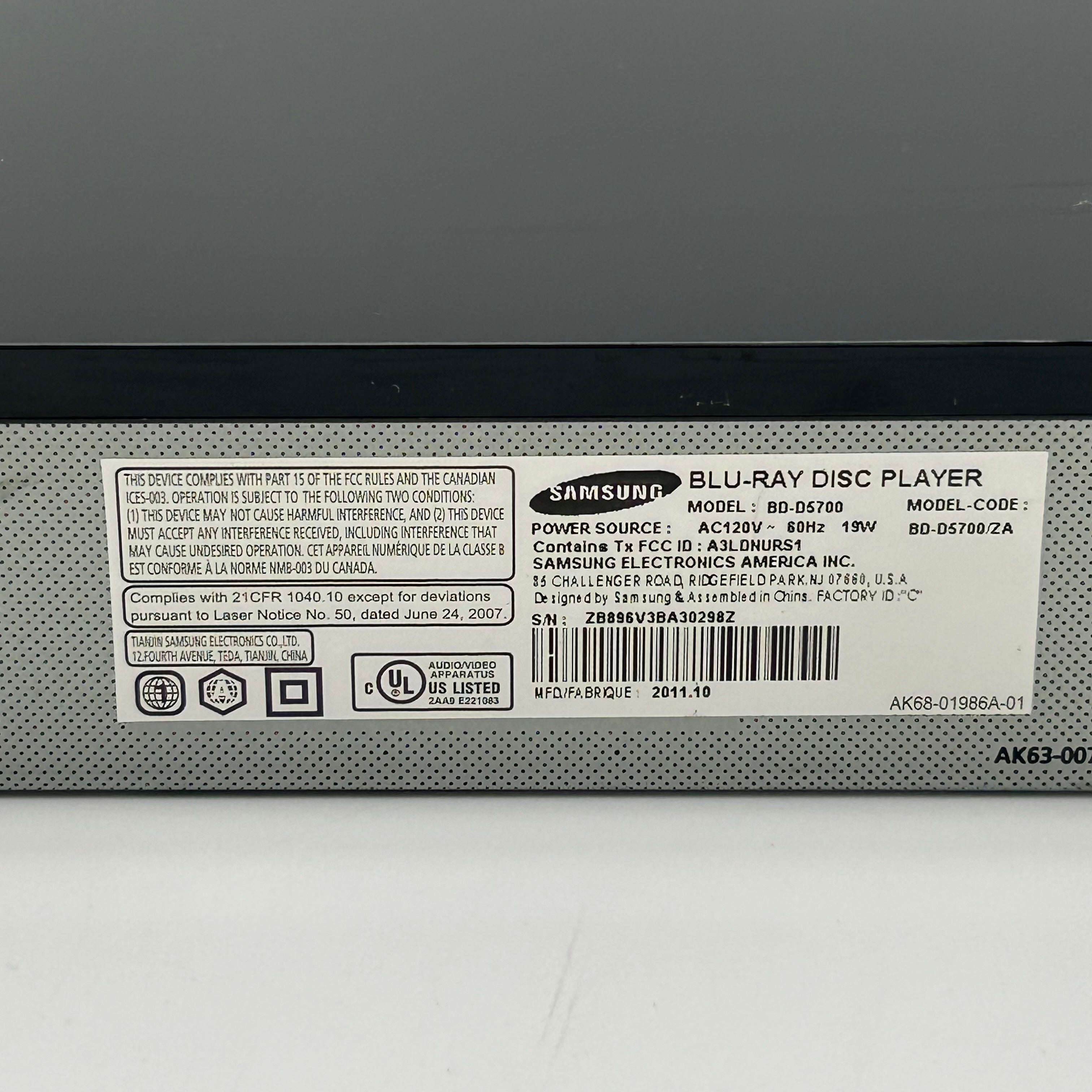 Samsung BD-D5700 DVD Player Untested - Used