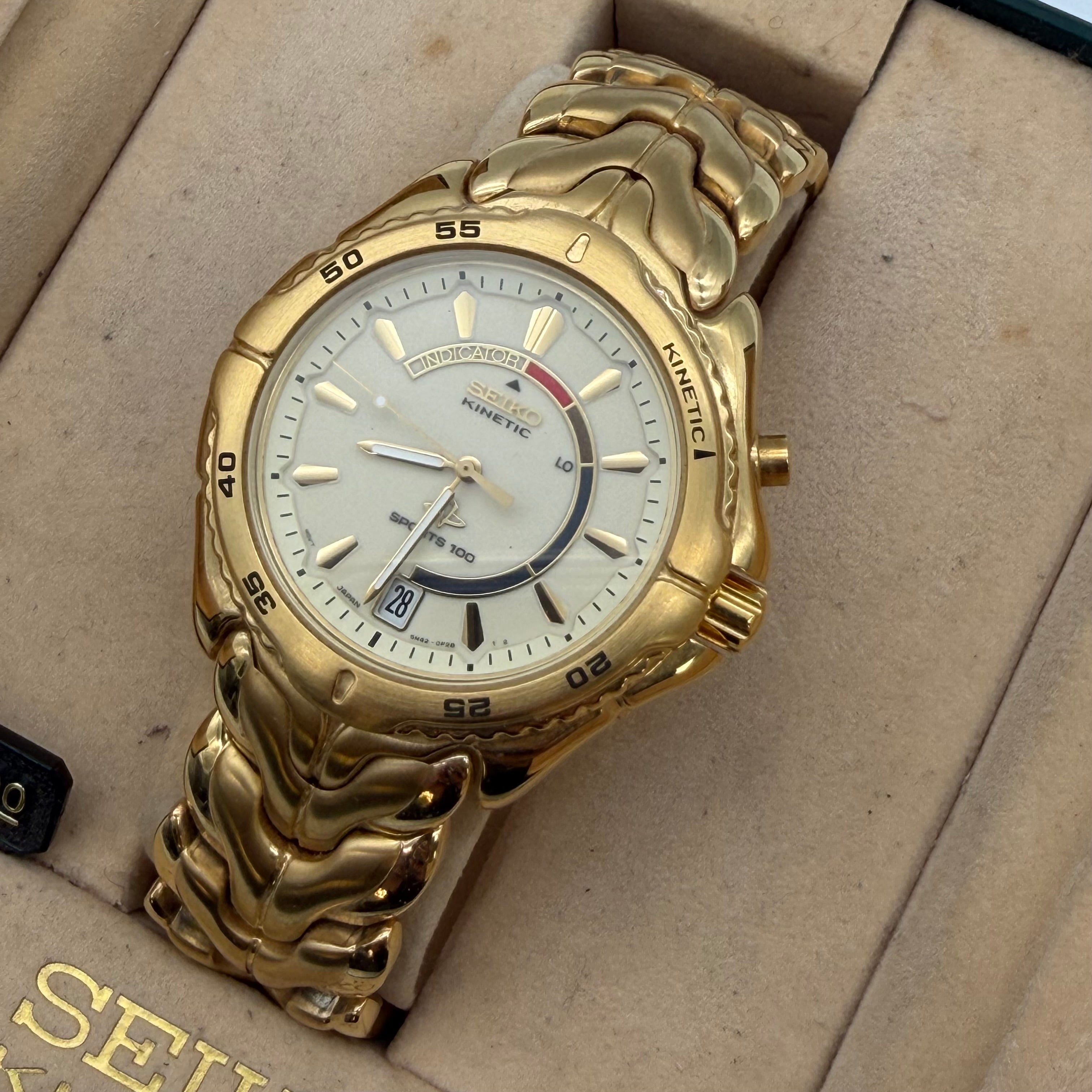 Men’s Seiko Vintage Kinetic Sport Gold Watch SKH228 - New open box