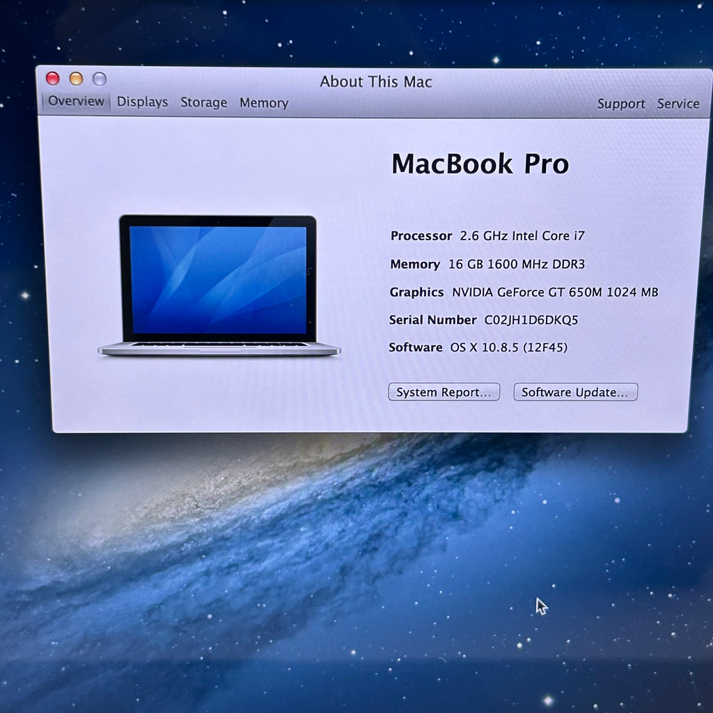 Apple MacBook Pro A1398 15" Retina i7 2.6GHz 16GB RAM 500GB SSD - Service Battery