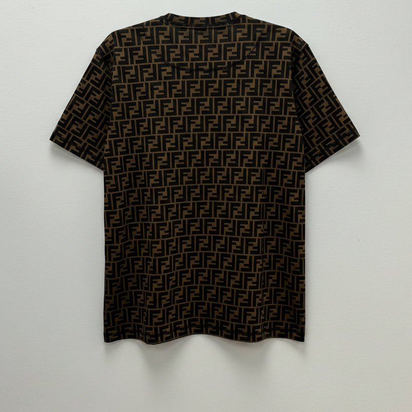 Fendi FF Zucca Monogram Cotton Short Sleeve T-Shirt Brown/Black - Large Size