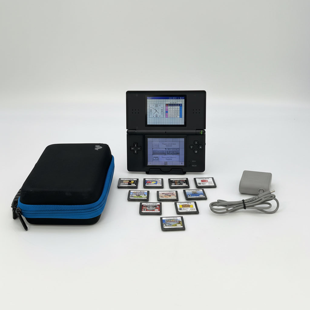 Nintendo DS Lite (USG-001) Red Console Bundle with Charger & 10 Games *Tested Working