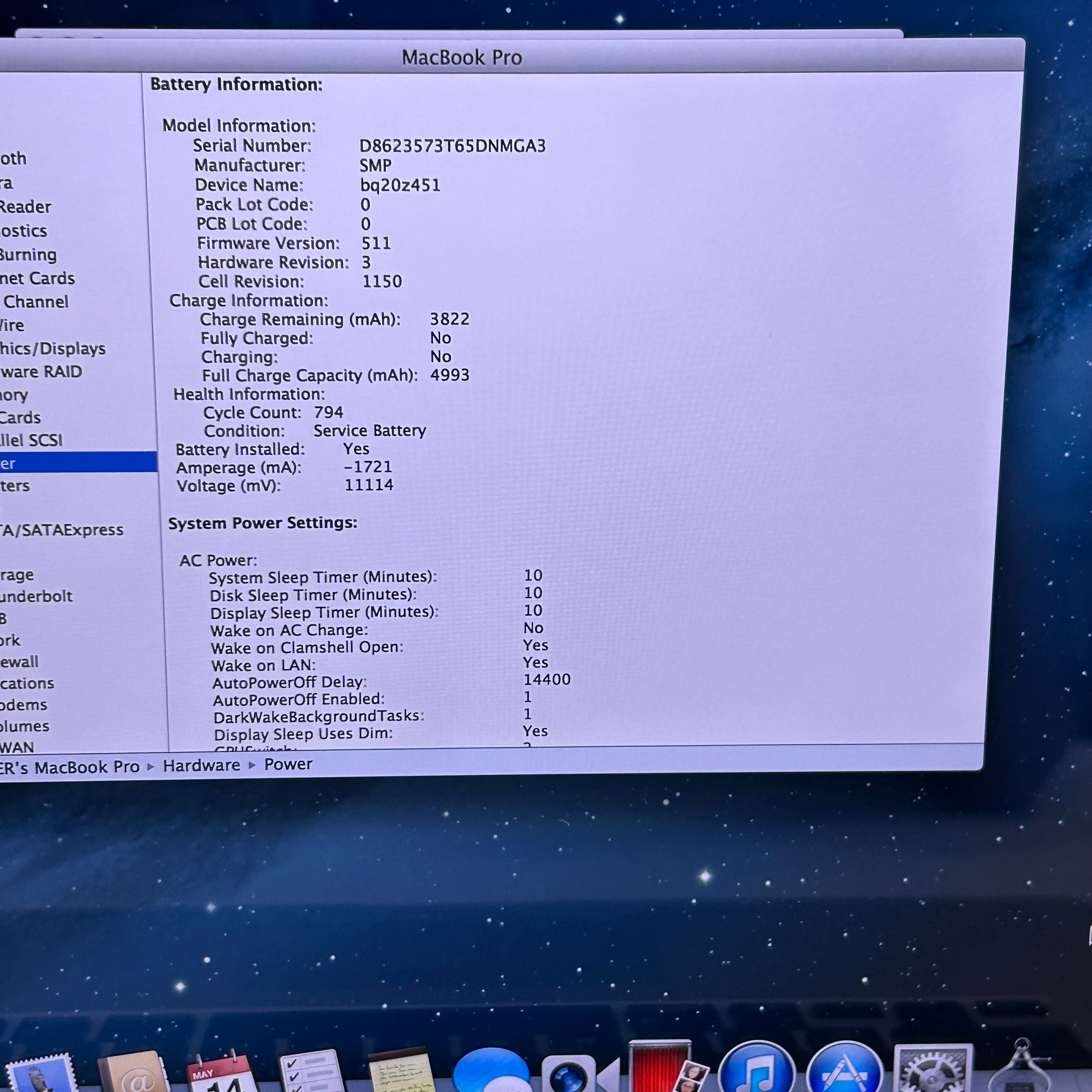 Apple MacBook Pro A1398 15" Retina i7 2.6GHz 16GB RAM 500GB SSD - Service Battery