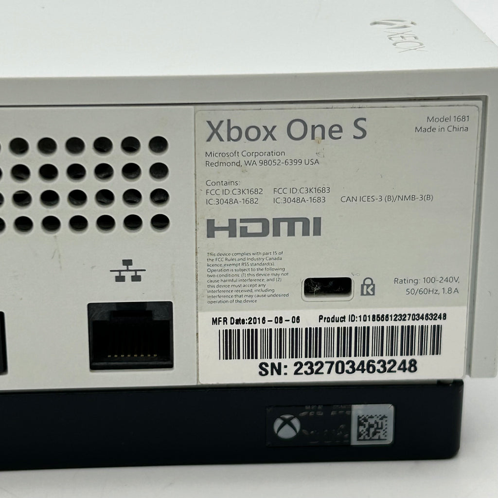 Microsoft Xbox One S 1681 500GB White Console w/ Controller & Cable TESTED