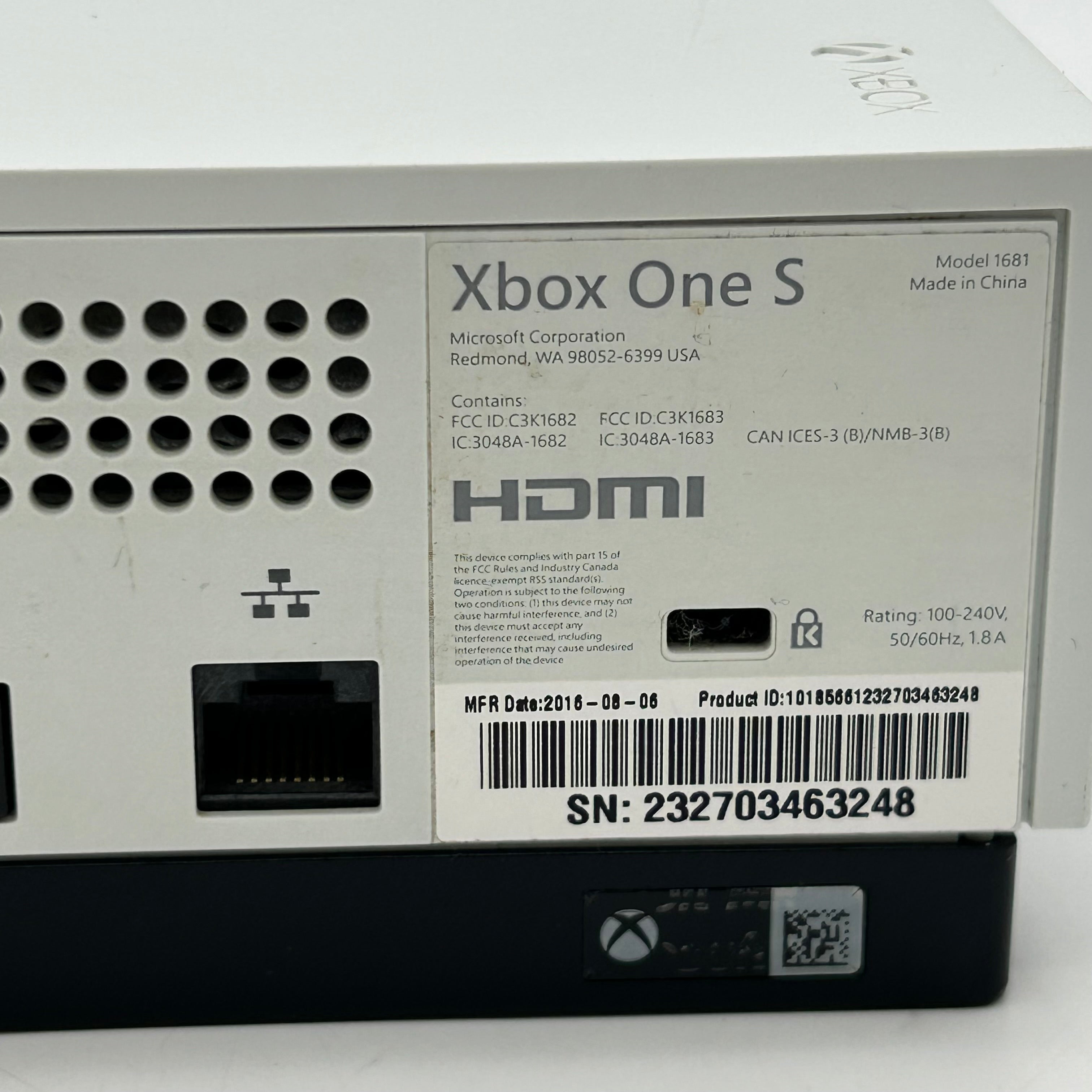 Microsoft Xbox One S 1681 500GB White Console w/ Controller & Cable TESTED