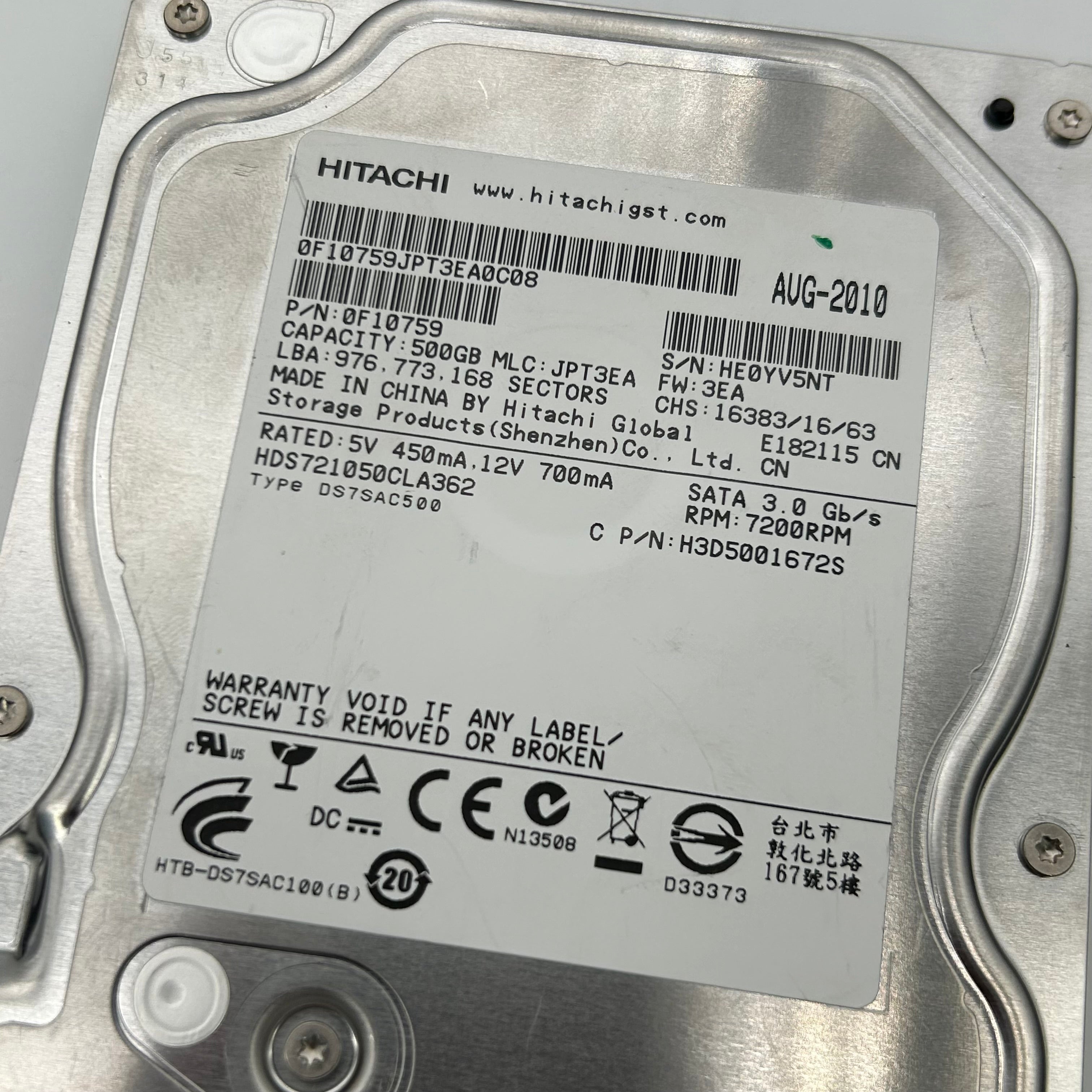 Lot of 16 Hitachi 500GB 3.5" SATA Hard Drives HDS721050CLA362 Bulk Untested