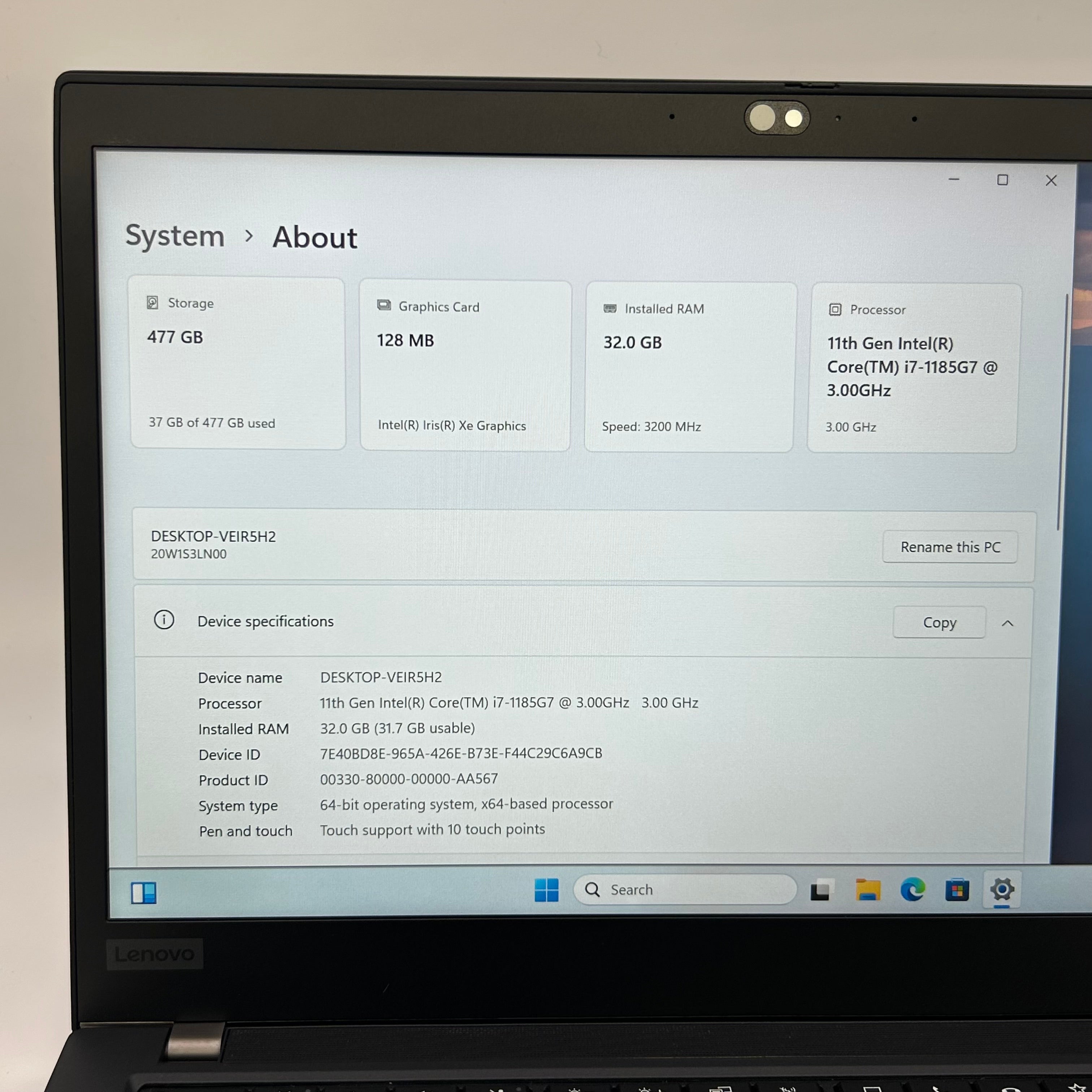 SOLD #1266 - Lenovo ThinkPad T14 -14-inch Laptop Intel Core i7-1185G7 32GB RAM 512GB NVMe SSD Windows 11 Pro