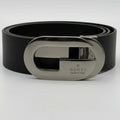 Gucci Black Leather Logo Buckle Belt Silver Hardware Made in Italy Authentic Pre-Owned