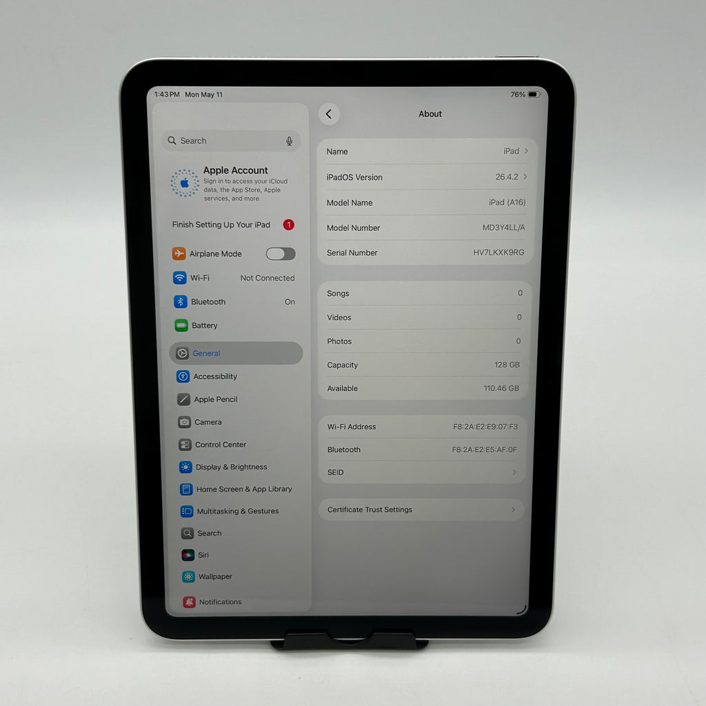 Apple iPad A16 11th Gen (A3354) 128GB Wi-Fi Only Cycle Count 2, 100% Battery