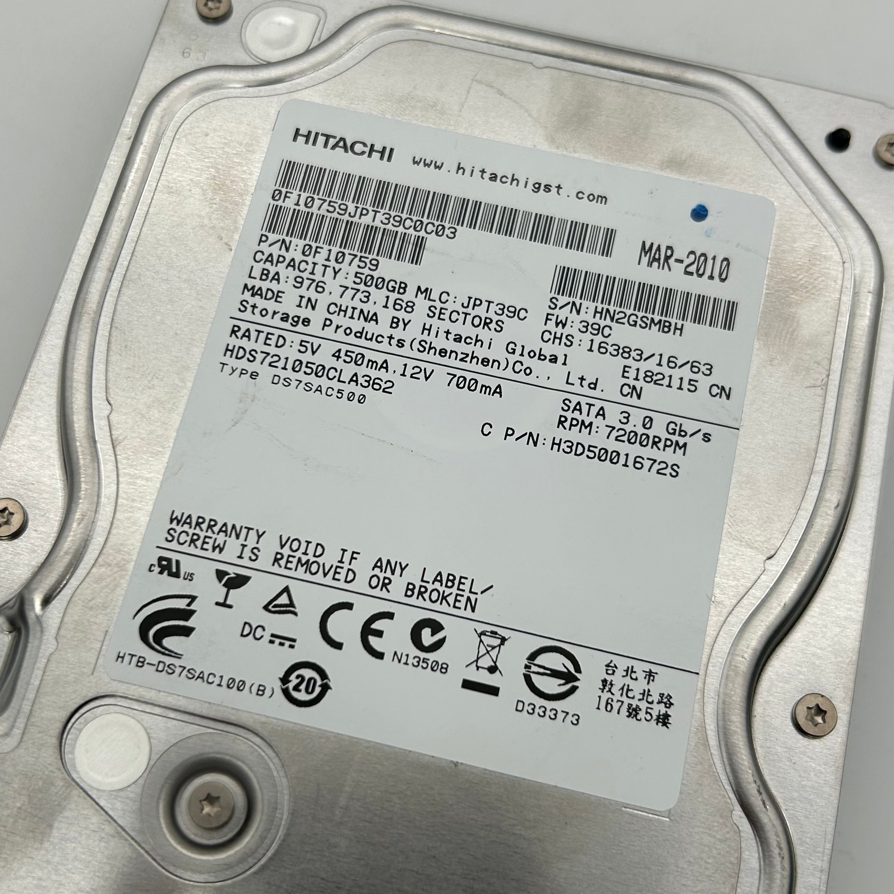 Lot of 16 Hitachi 500GB 3.5" SATA Hard Drives HDS721050CLA362 Bulk Untested