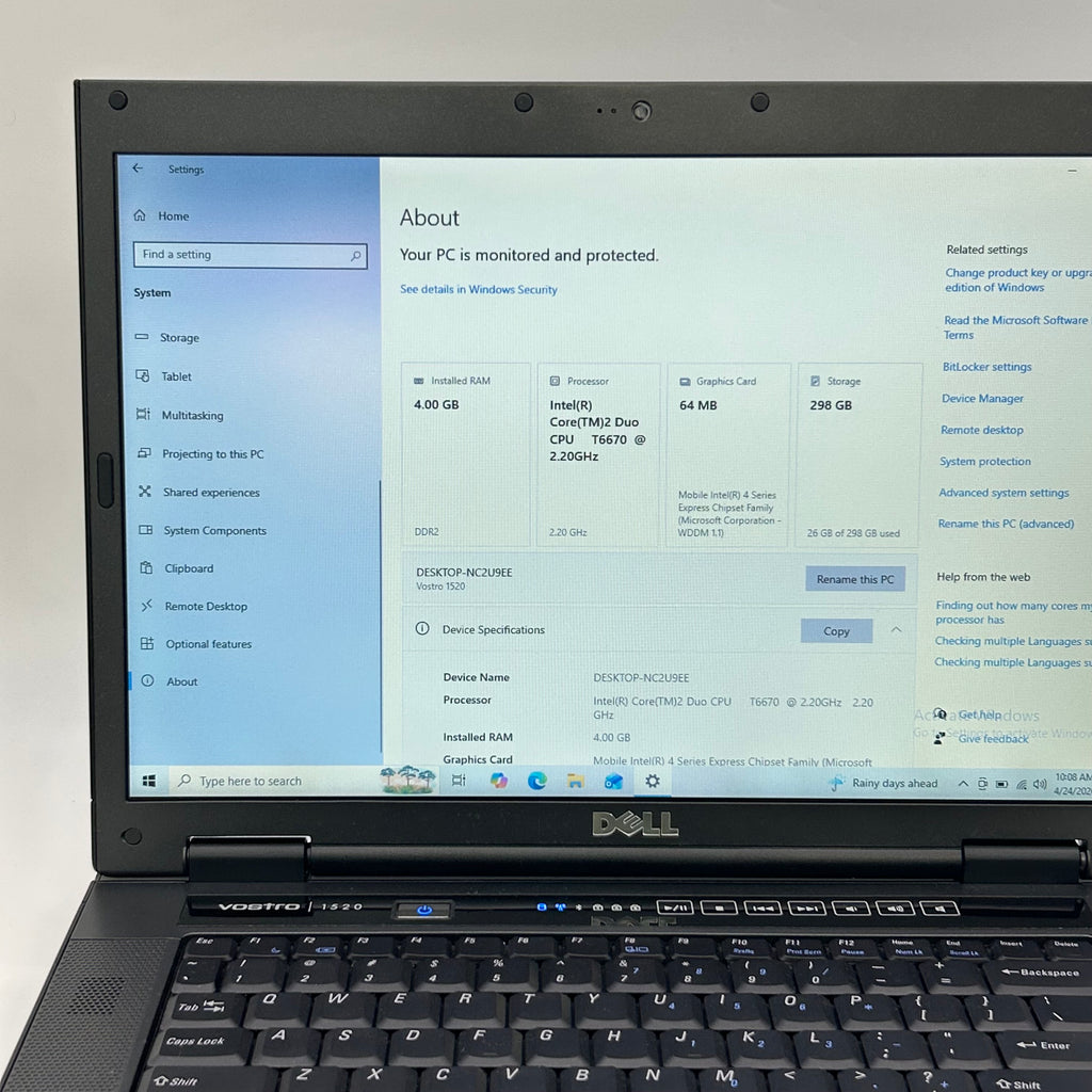 Dell Vostro 1520 15" Laptop Core 2 Duo T6570 4gb Ram 320gb HDD Windows 10 Home