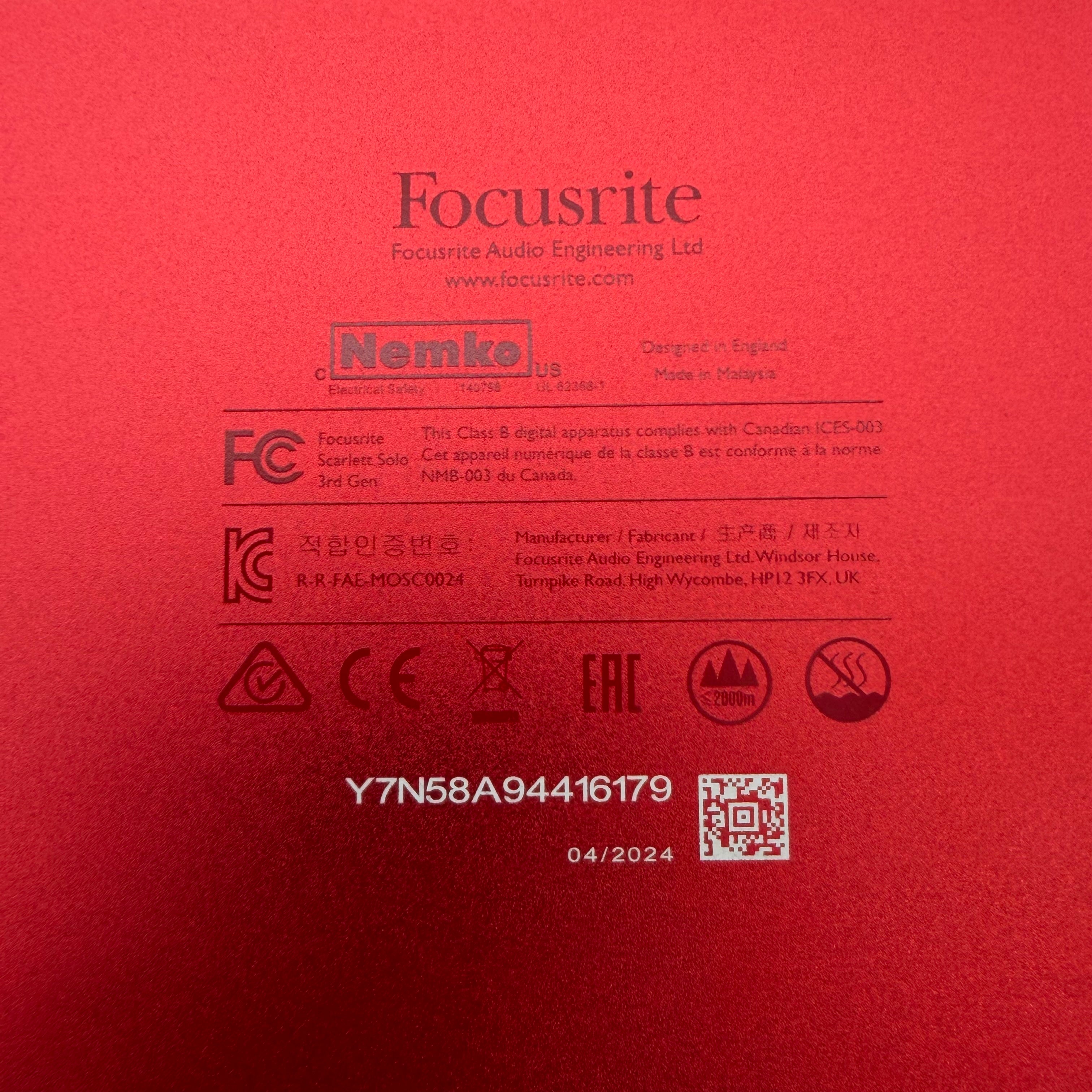 Focusrite Scarlett Solo 3rd Gen 2 Channel USB Audio Interface