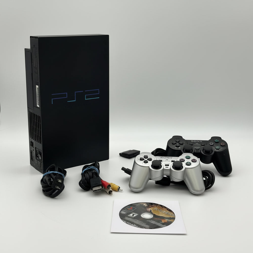 Sony PlayStation 2 Fat (SCPH-39001) Black w/ 2 Controllers And Cables TESTED
