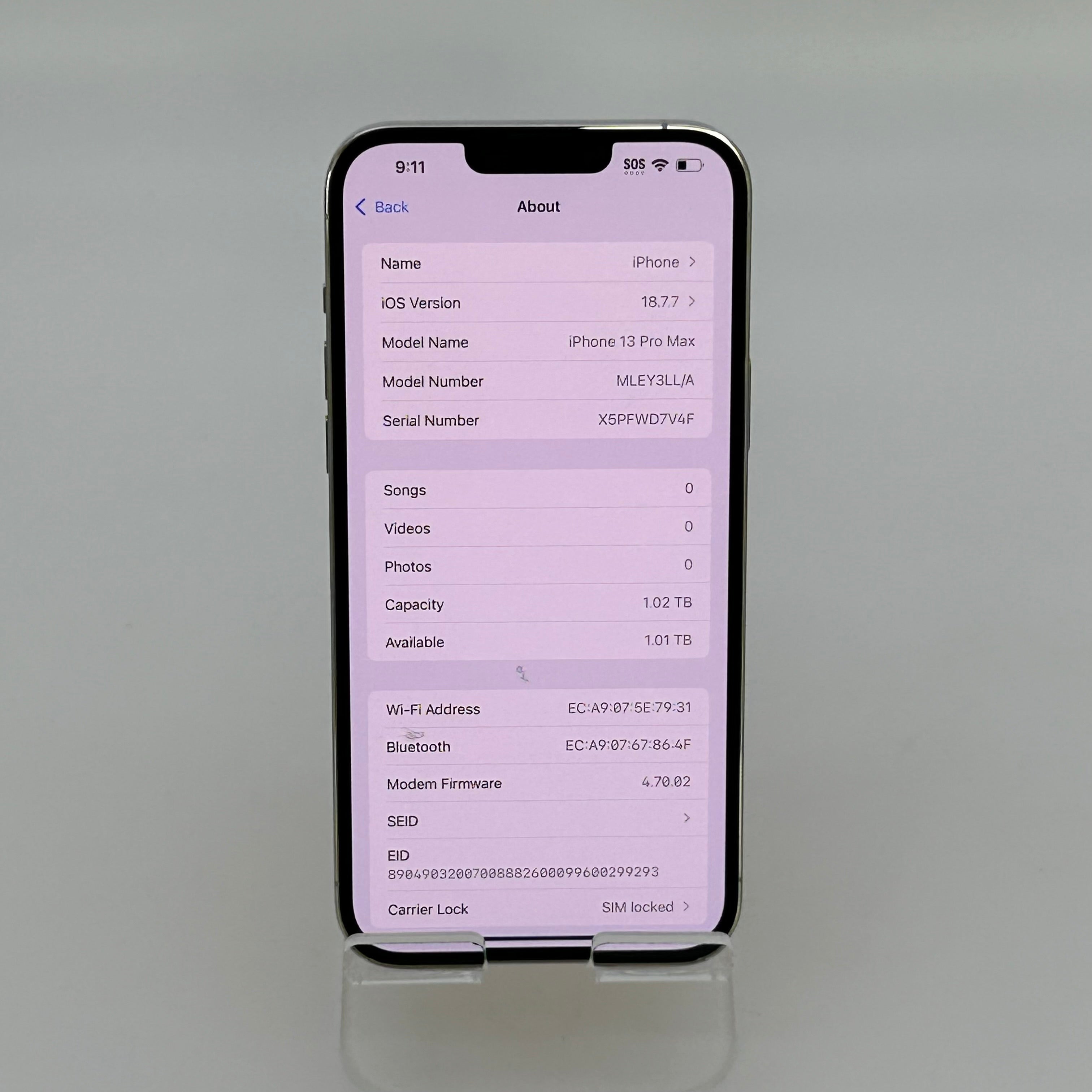 AT&T Apple iPhone 13 Pro Max 1TB Silver  84% BH A2484 MLEY3LL/A iOS 18.7.7