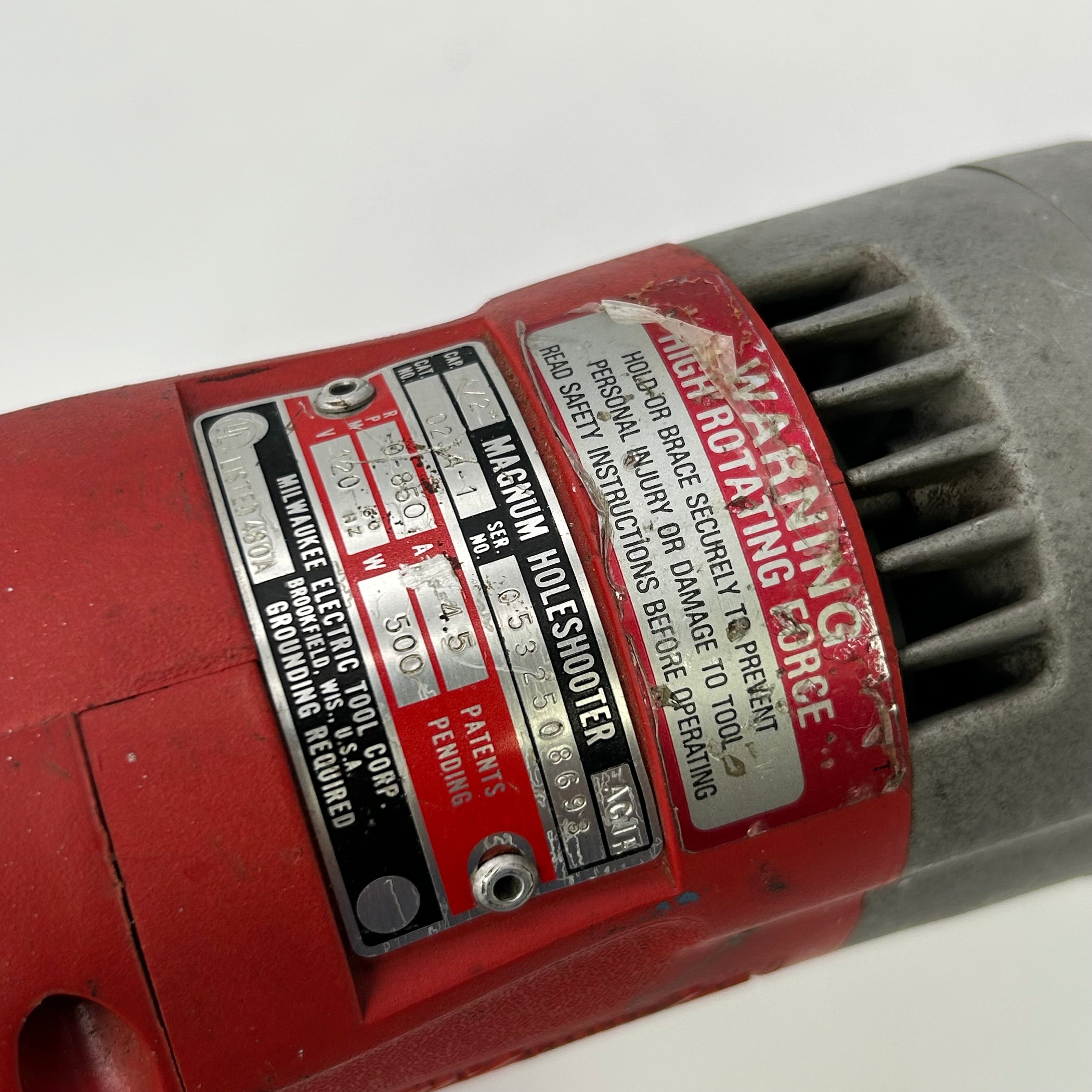 MILWAUKEE TOOLS 1/2" MAGNUM HOLE-SHOOTER DRILL 0234-1 w/ SIDE HANDLE CHUCK KEY