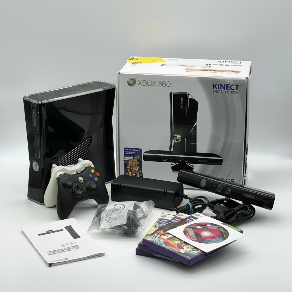 Xbox 360 S Slim 250GB 1439 Console Bundle w/Box - Kinect - 4 Games - 2 Controller