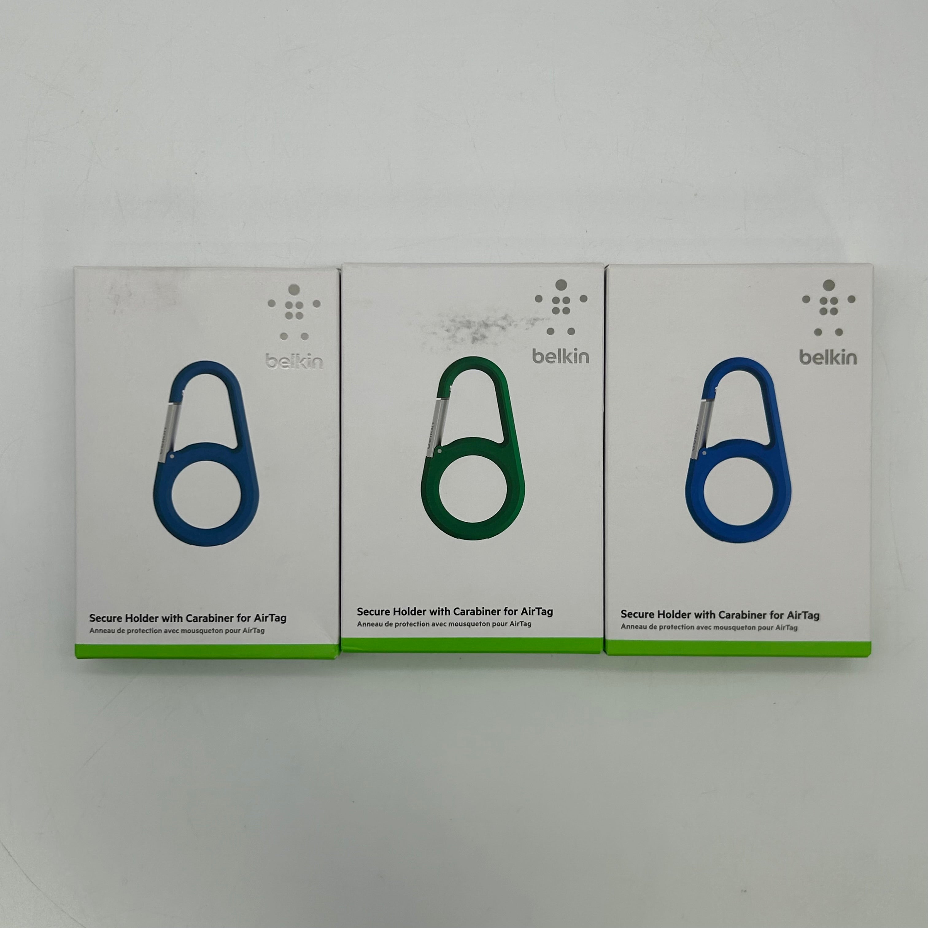 Belkin Secure Holder with Carabiner for Apple AirTag MSC008 - 3 Pack (Blue/Green)