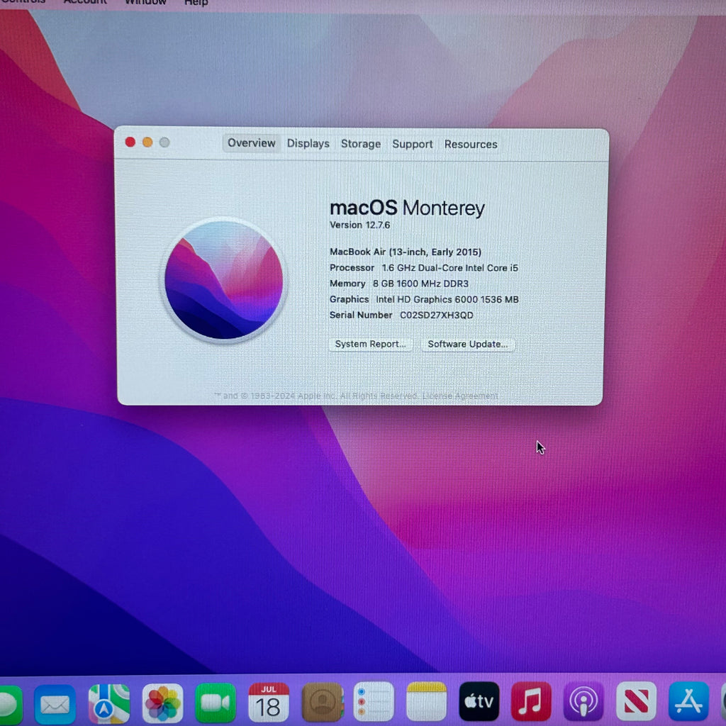 Apple MacBook Air 2015 | A1466 | I5 1.6GHz | 128GB SSD 8GB