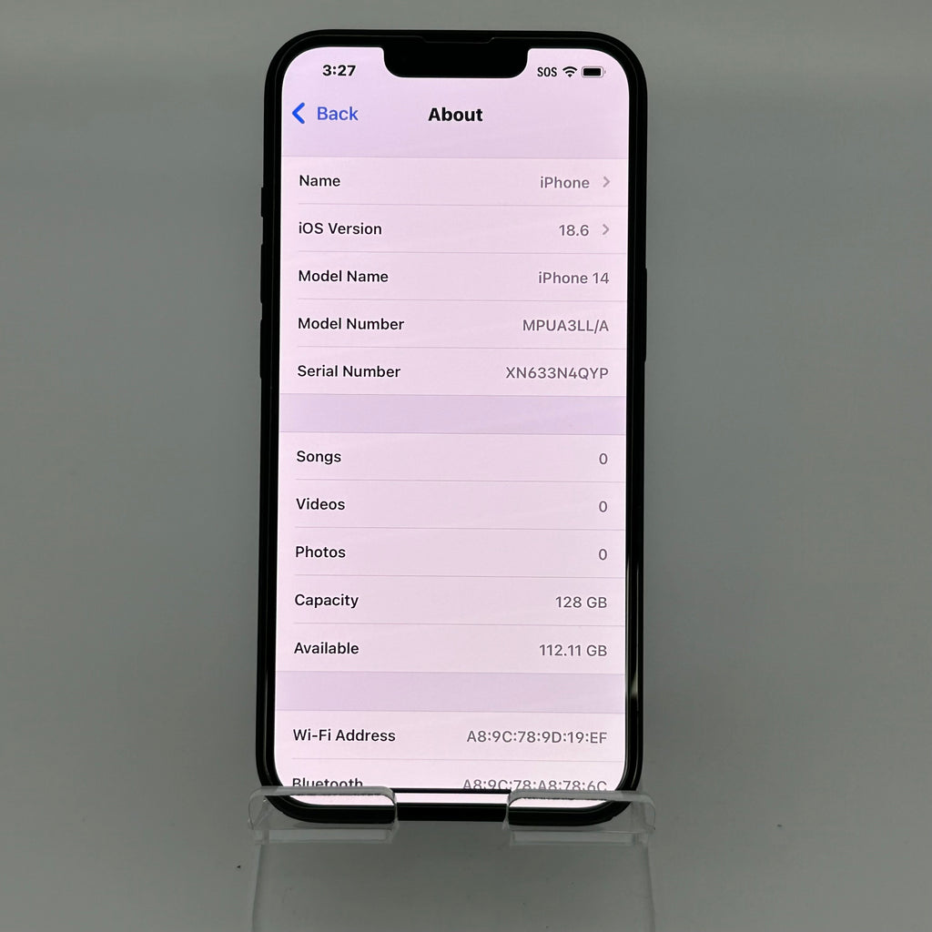 Apple iPhone 14 128GB Unlocked Midnight Black, MPUA3LL/A BH 88% Clean IMEI