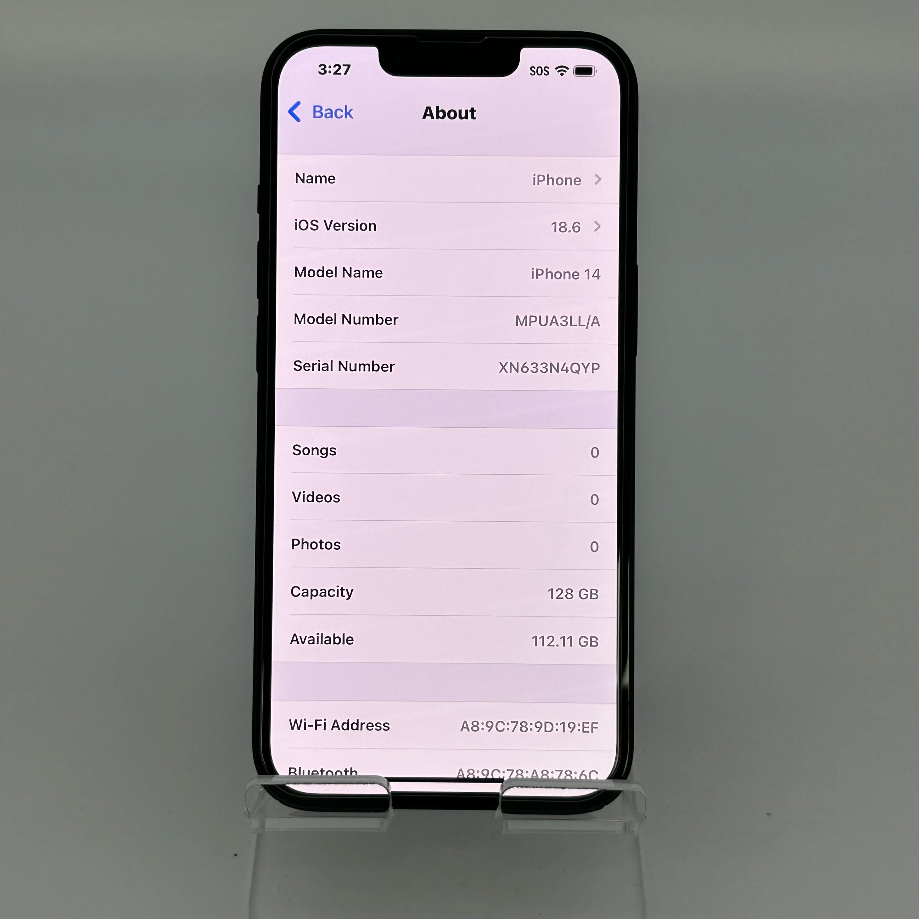 Apple iPhone 14 128GB Unlocked Midnight Black, MPUA3LL/A BH 88% Clean IMEI