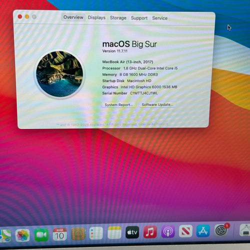 Apple MacBook Air 13" 2017 A1466 Core i5 1.8GHZ 8GB 256GB SSD  - Silver - Used
