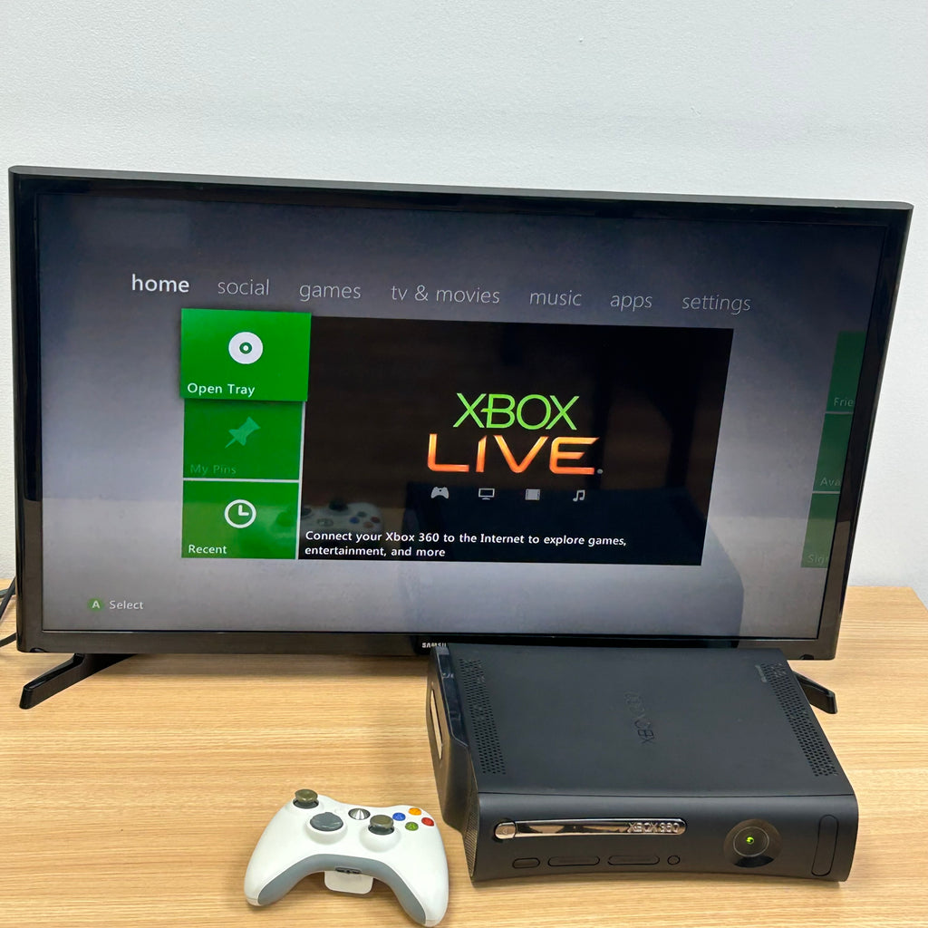 Microsoft XBox 360 S Slim 120GB 60S Bundle - Controllers - Cables - 6 Games - Black - Tested & Works - Used