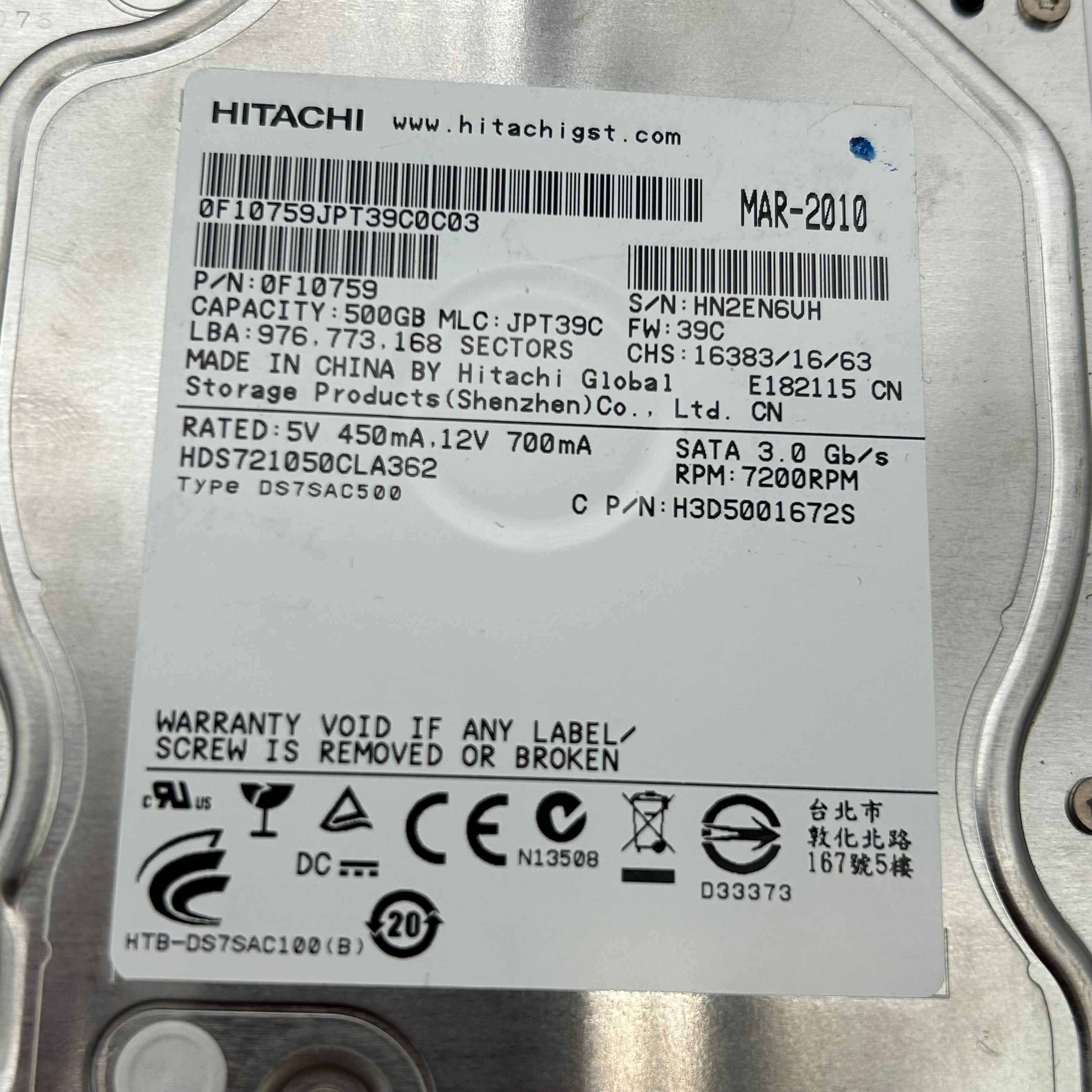 Lot of 16 Hitachi 500GB 3.5" SATA Hard Drives HDS721050CLA362 Bulk Untested