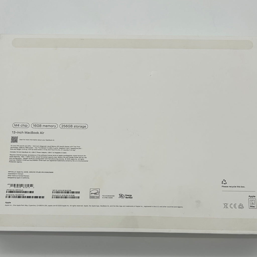 Apple MacBook Air 13" M4 16GB RAM 256GB SSD A3240 2025 Blue BH 100%