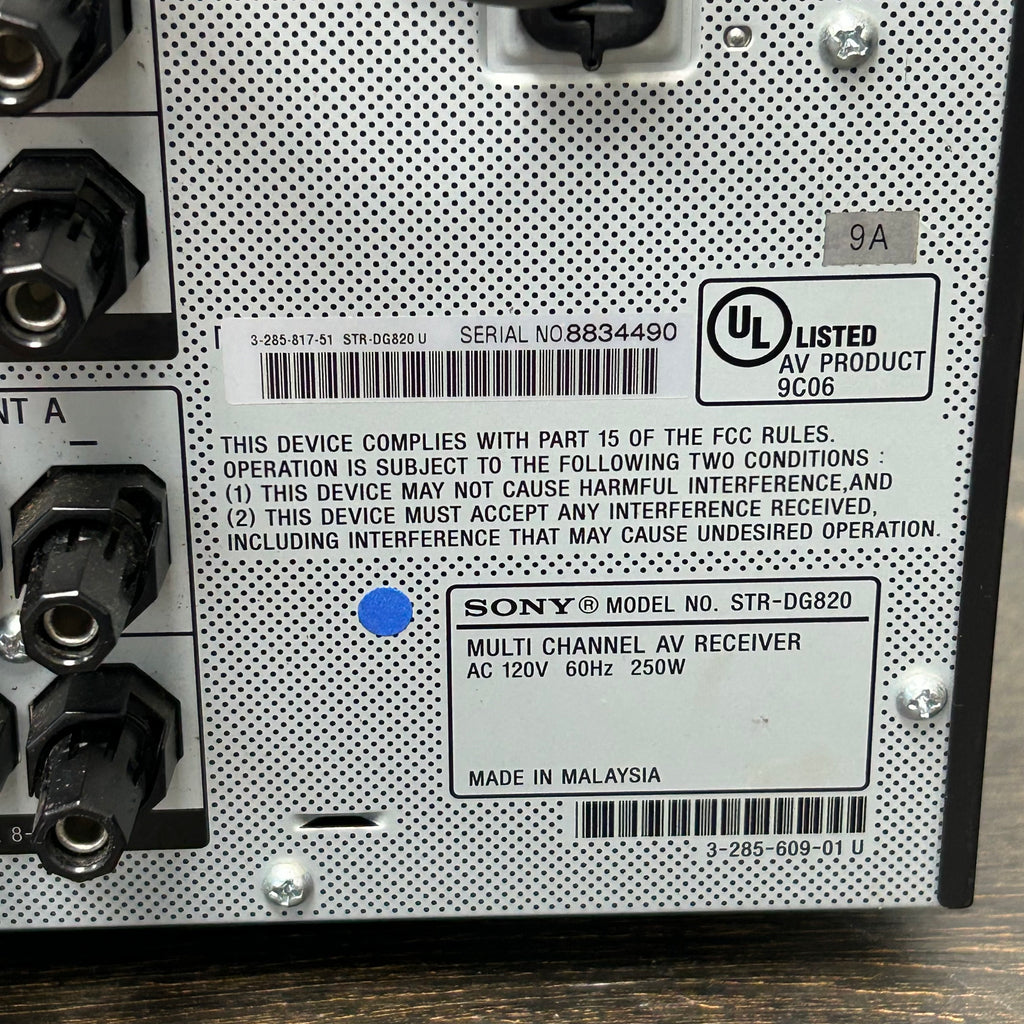 Sony STR-DG820 7.1 770W Multi-Channel Home Theater AV Receiver Untested