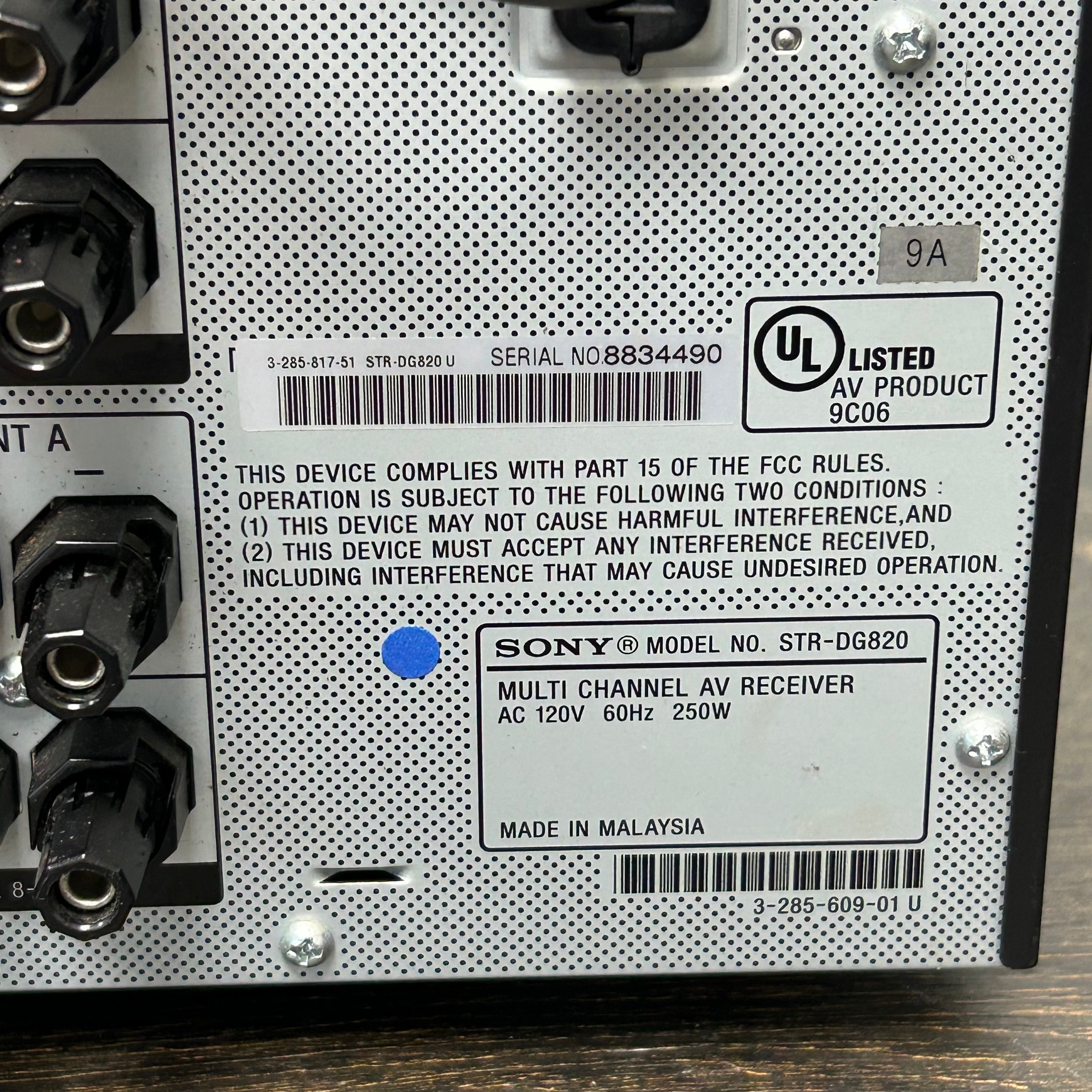 Sony STR-DG820 7.1 770W Multi-Channel Home Theater AV Receiver Untested