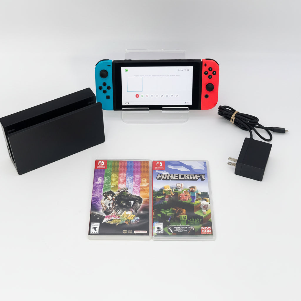Nintendo Switch HAC-001-01 2019 Black 32GB Console with Joy-Cons, Power Cable, and Included Games