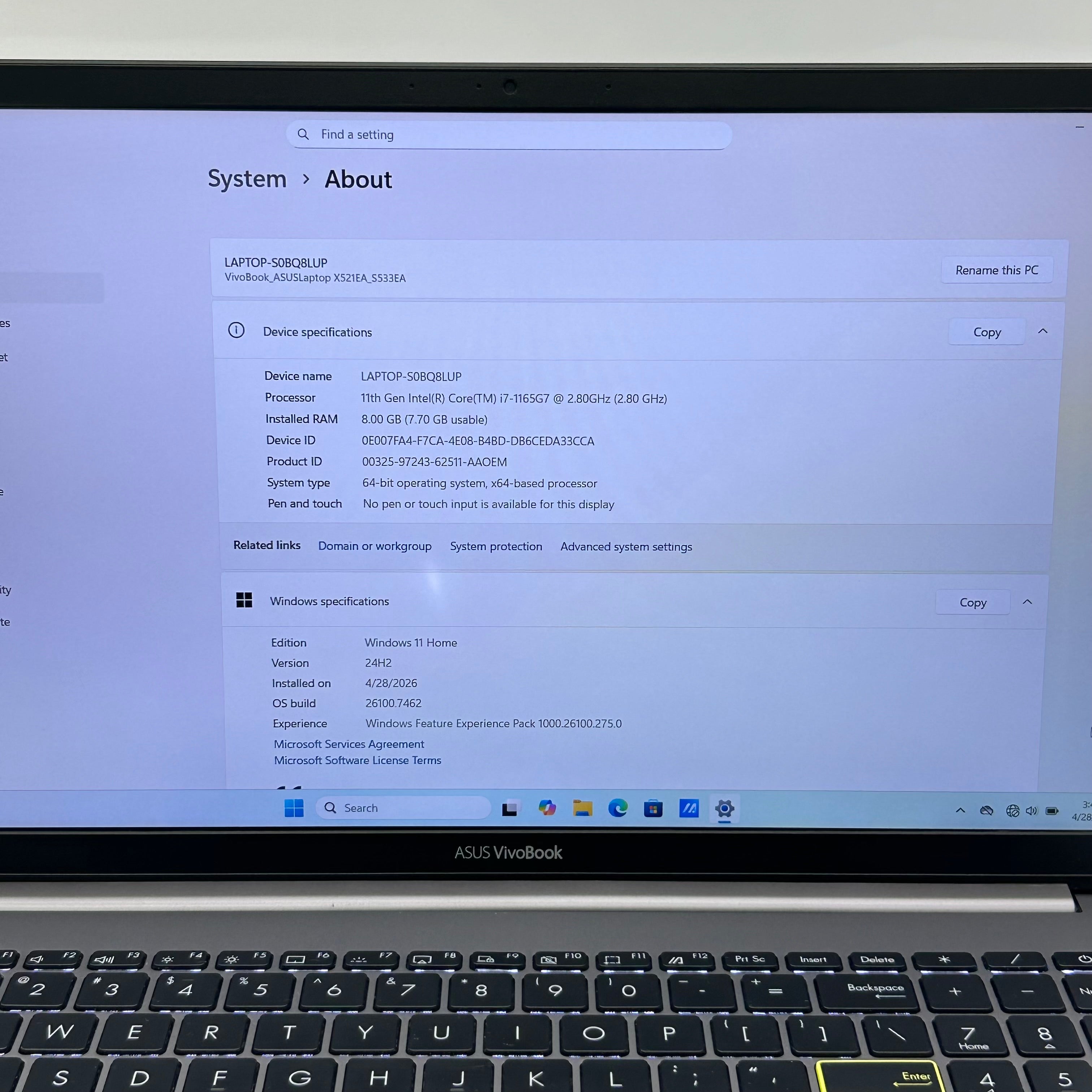 Asus VivoBook S533E 15.6" i7-1165G7 1.3GHz 8GB RAM 512GB SSD Silver Win11