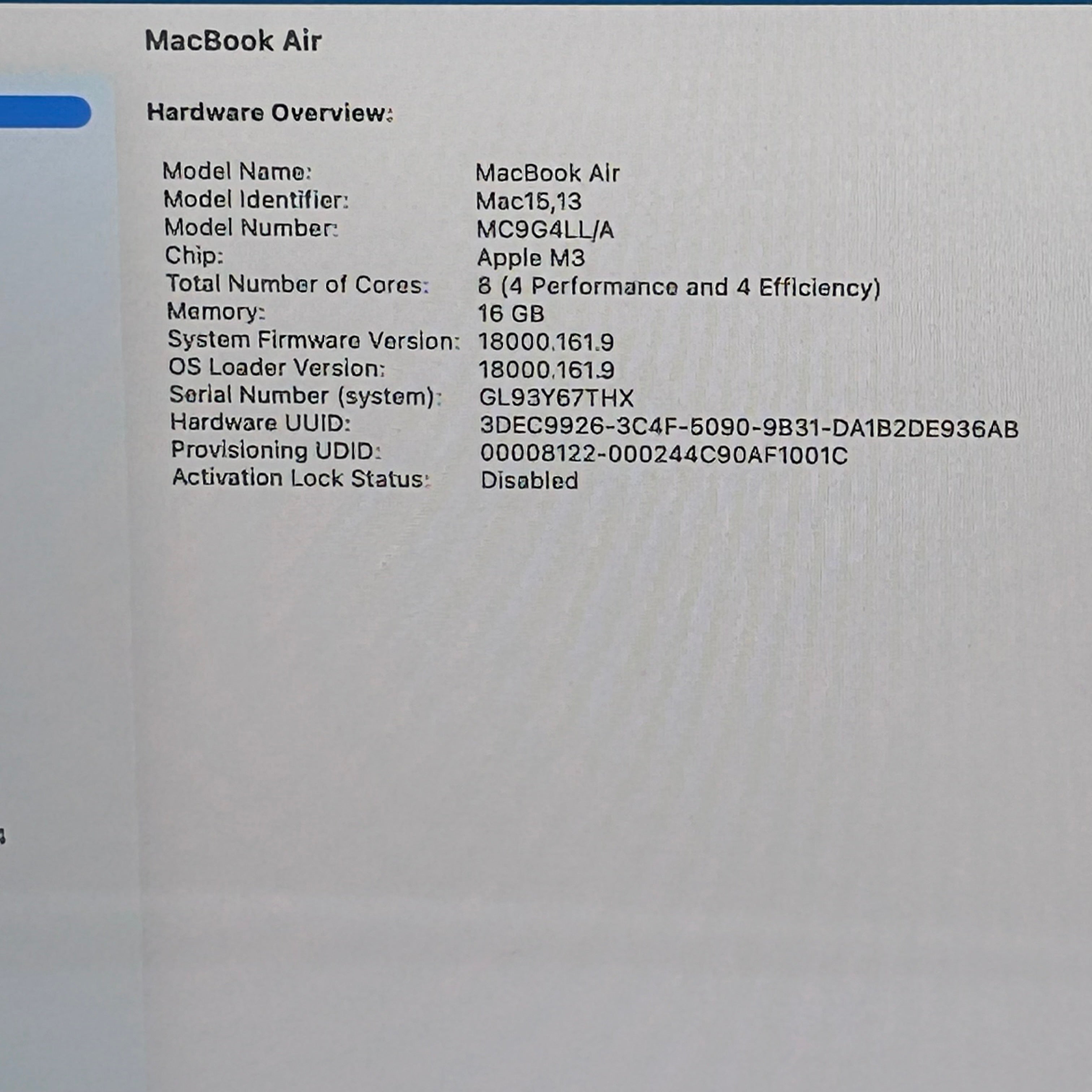 Apple MacBook Air 15" M3 A3114 2024 16GB RAM 256GB w/ Charger 94% BH