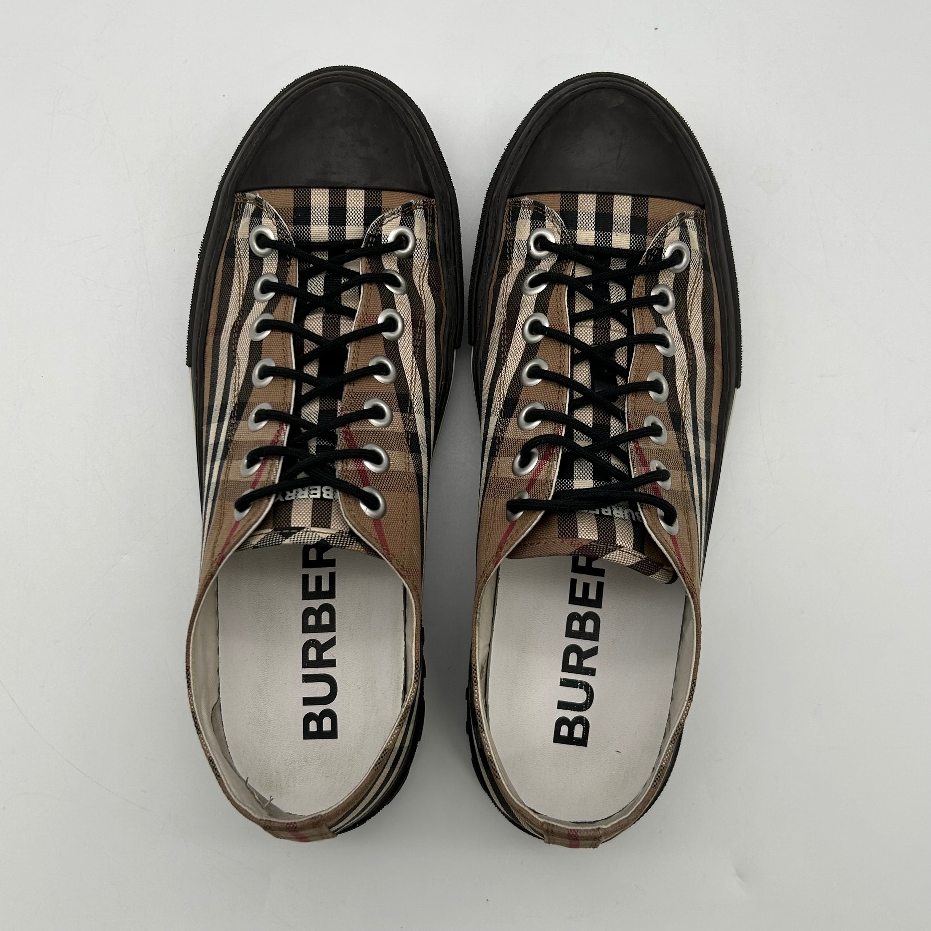 Burberry Vintage Check Sneakers Canvas Low Top Black Sole EU 44 US 11 Plaid Men’s