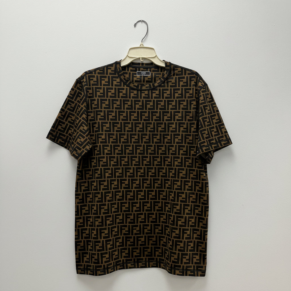 Fendi FF Zucca Monogram Cotton Short Sleeve T-Shirt Brown/Black - Large Size