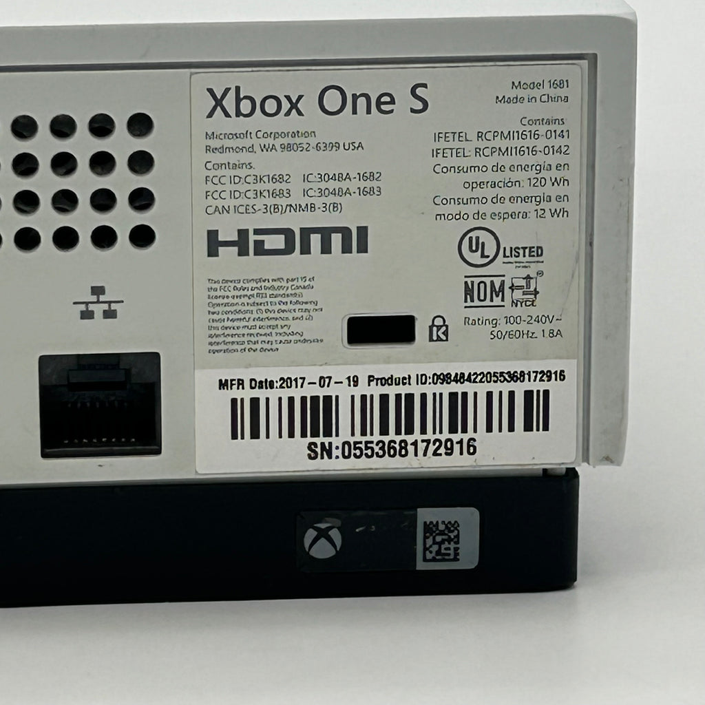 Microsoft Xbox One S Console 500GB w/ Controller Cables & 2 Games - Tested