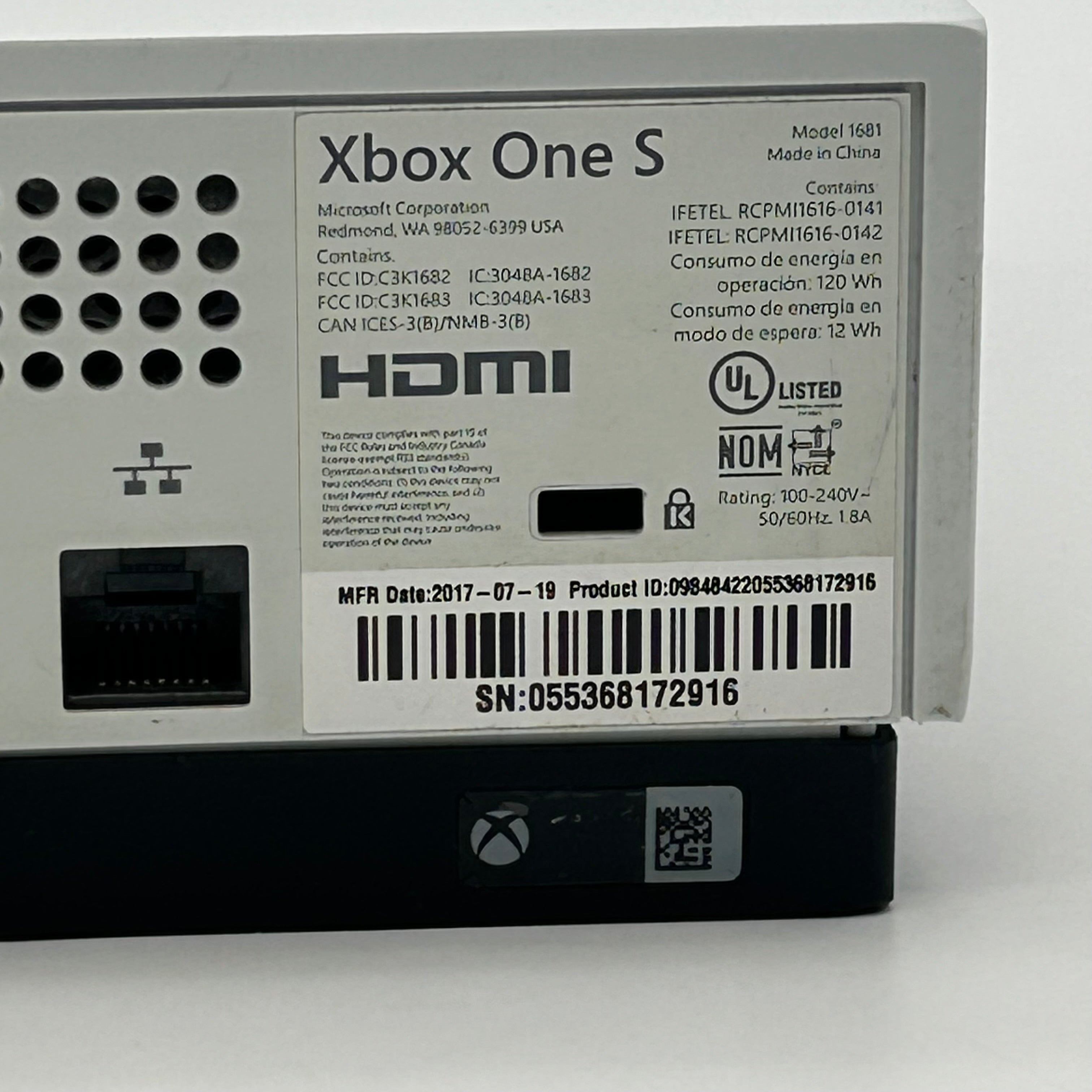 Microsoft Xbox One S Console 500GB w/ Controller Cables & 2 Games - Tested